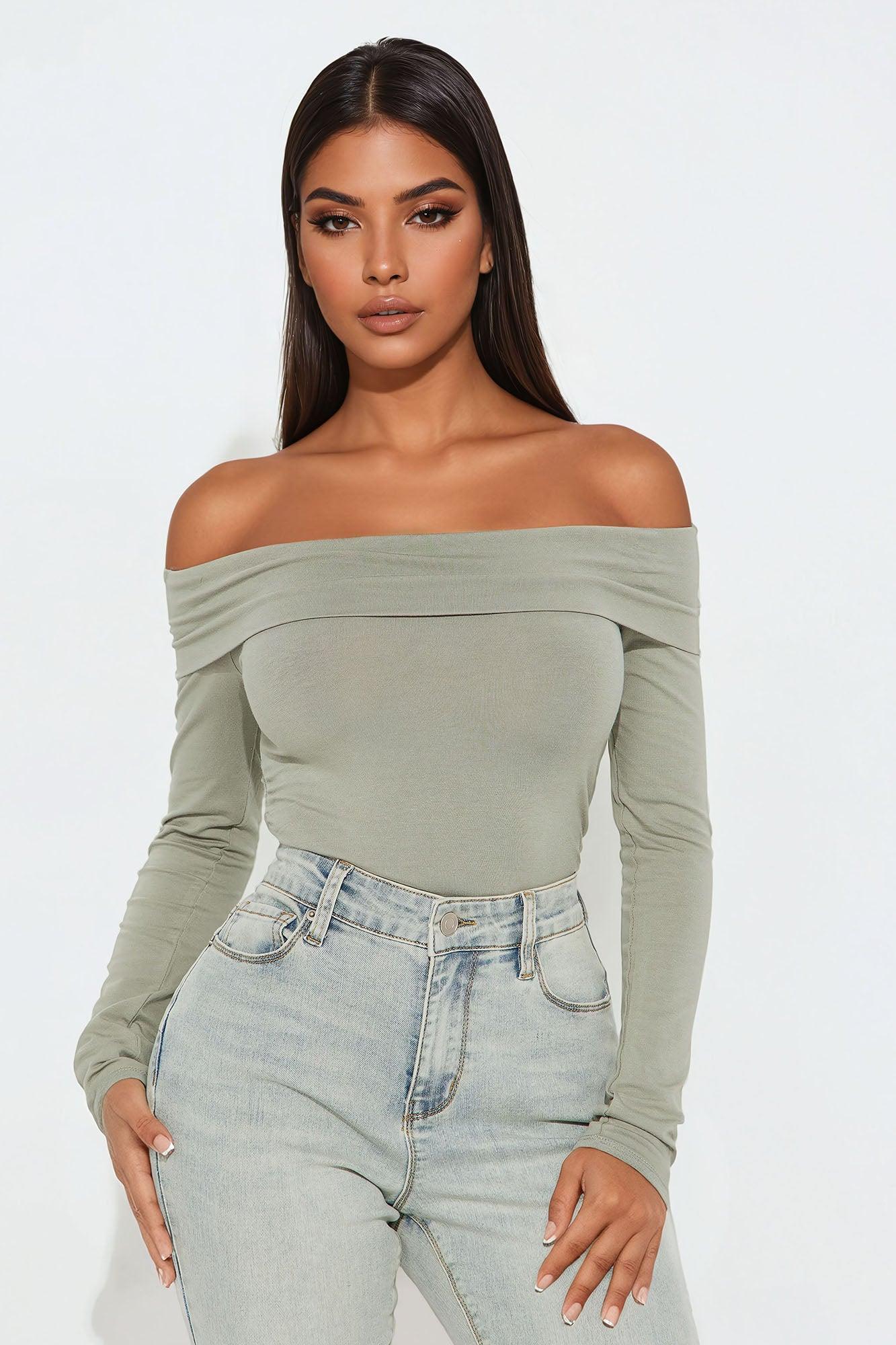 Chantel Off Shoulder Bodysuit - Olive Product Image