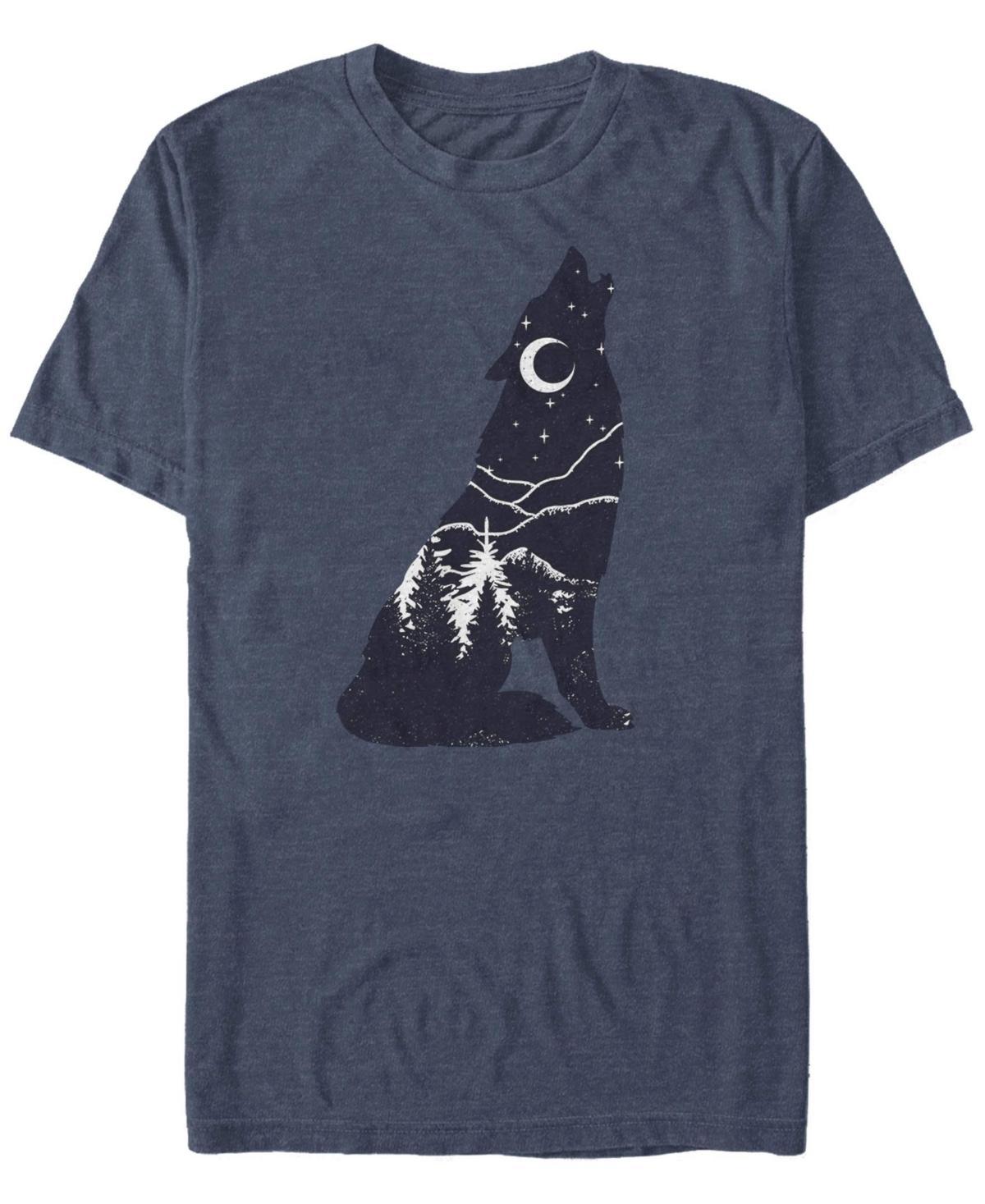 Mens Wolf Silhouette Night Sky Fill Tee Navy Grey Product Image