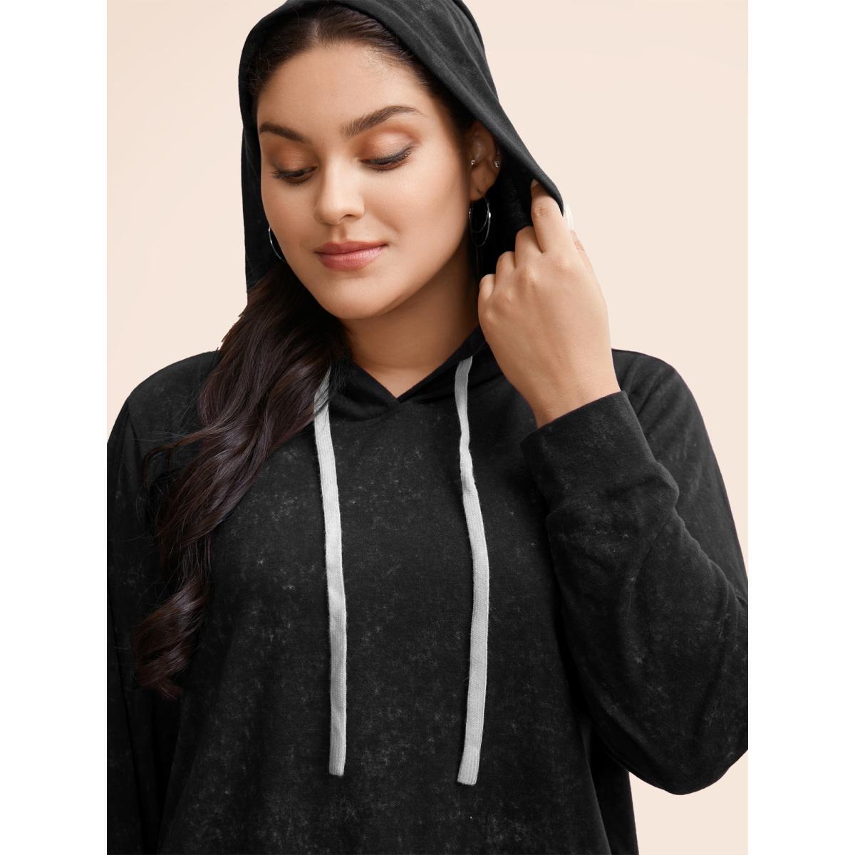 Plus Size Hooded Ties Pocket Elastic Cuffs Sweatshirt Women Black Casual Elastic cuffs Hooded Dailywear Sweatshirts BloomChic 22-24/3X Product Image