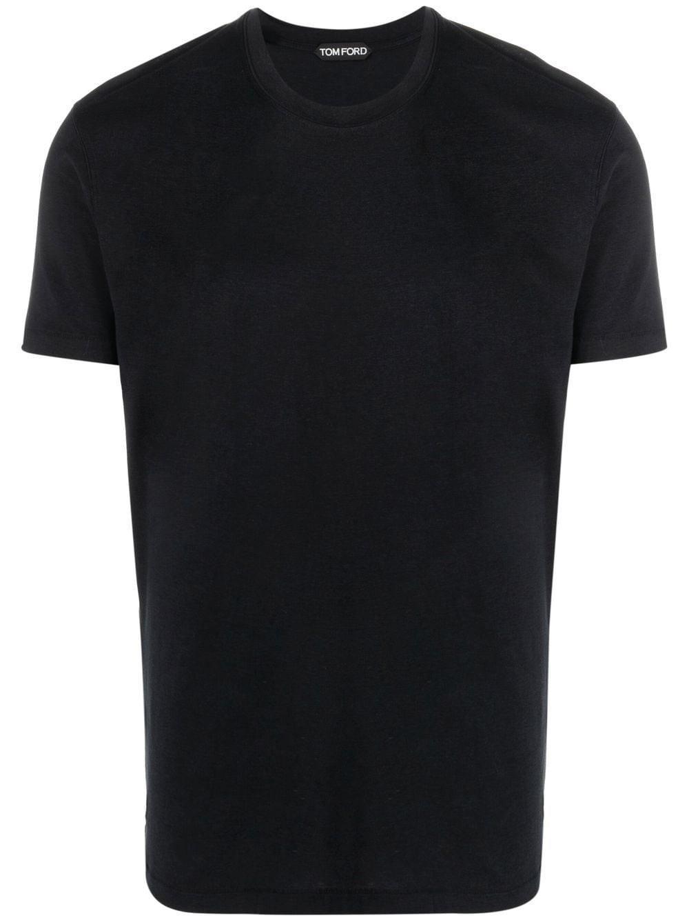 TOM FORD Black Basic Crewneck T-shirt With Tonal Stitching In Cotton Blend Man Product Image
