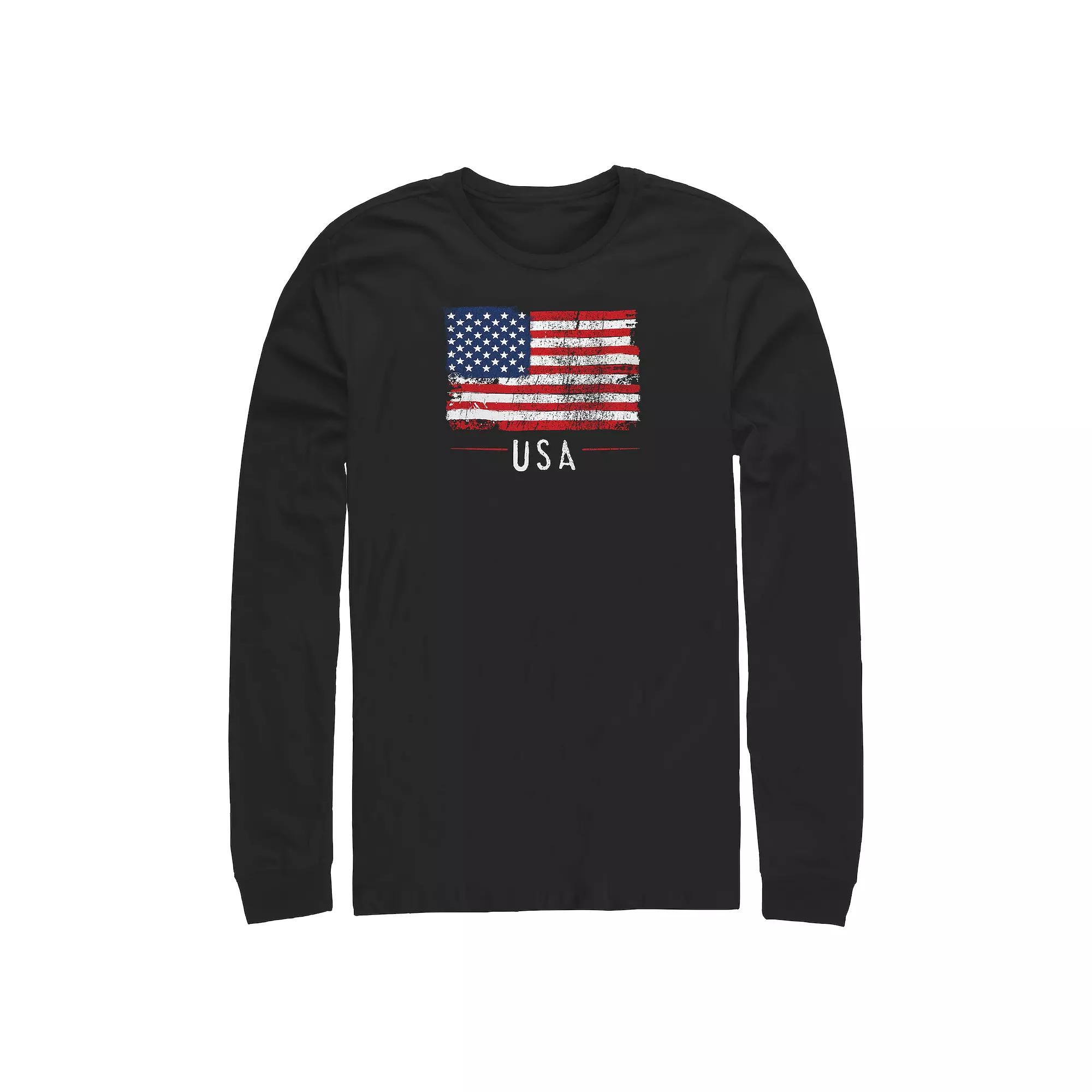 Big & Tall USA Flag Distressed Print Long Sleeve Graphic Tee, Men's,  Product Image