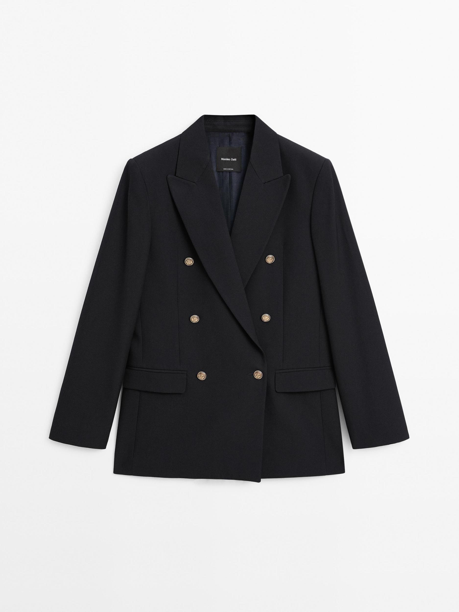 Wool blend blazer with gold buttons Product Image