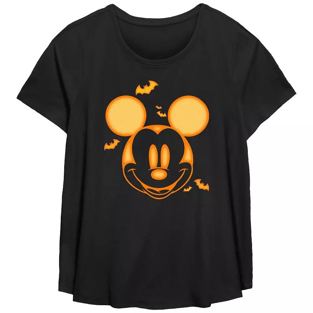 Disney's Mickey Mouse Juniors' Plus Size Halloween Style Scoop Hem Flowy Graphic Tee, Women's, Size: 0X, Black Product Image