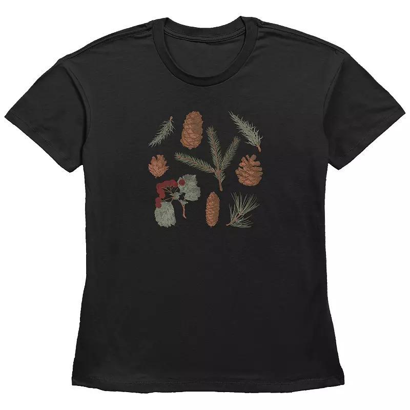 Women's Autumn Pinecones Graphic Tee, Size: XS, Black Product Image