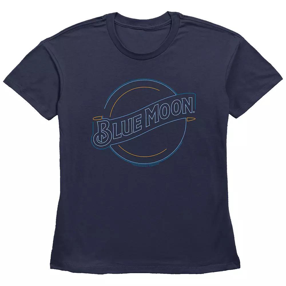 Women's Blue Moon Neon Lights Sign Graphic Tee,  Product Image