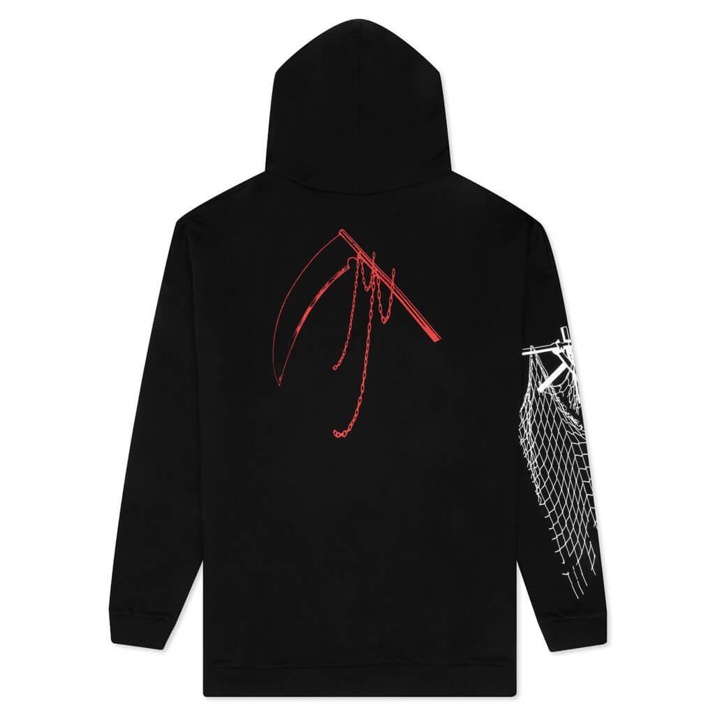 Oversized Printed Scarf Hoodie With Ribbing - Black Male Product Image