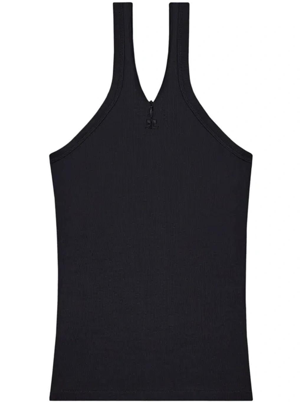 COURRÈGES Logo-embroidered Ribbed Tank Top In Black Product Image