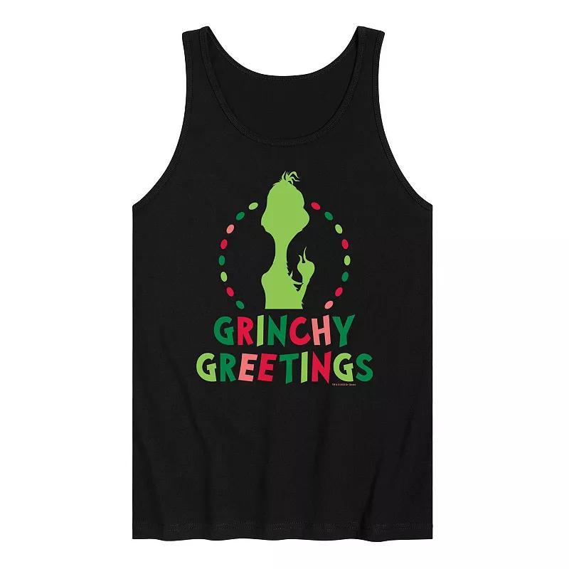 Men's Dr. Seuss The Grinch Grinchy Greetings Graphic Tank Top, Size: Small, Black Product Image