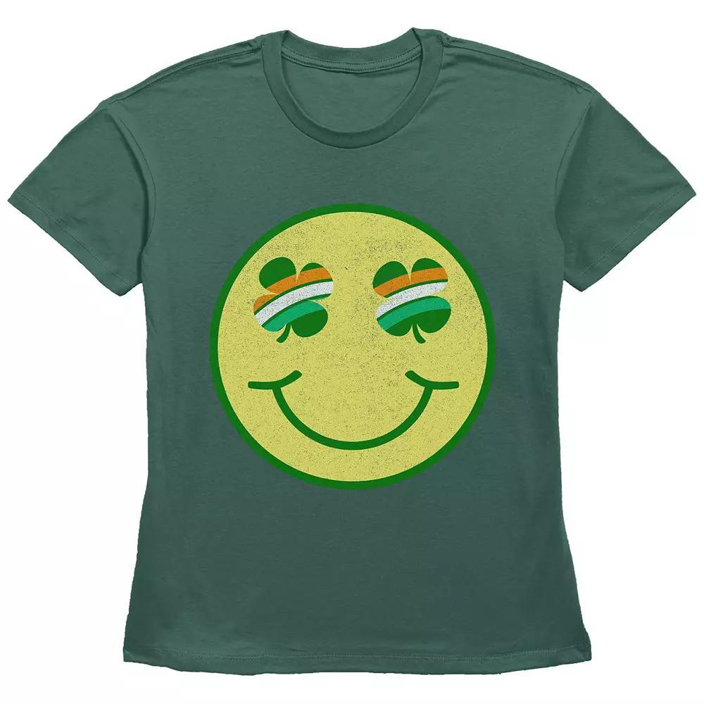 Women's Shamrock Eyes Smiley Face Graphic Tee, Girl's,  Product Image