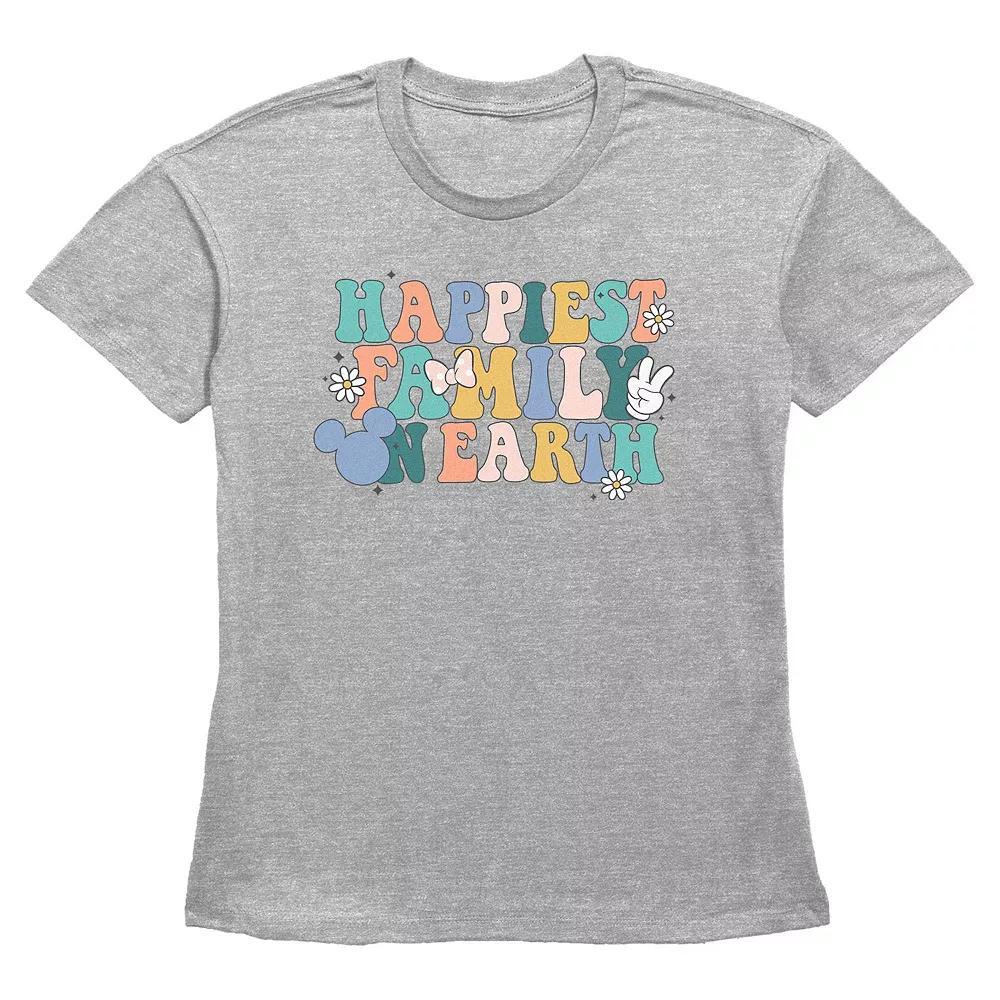 Disney's Mickey Mouse Happiest Family On Earth Women's Graphic Tee, Size: XS, Grey Gray Product Image