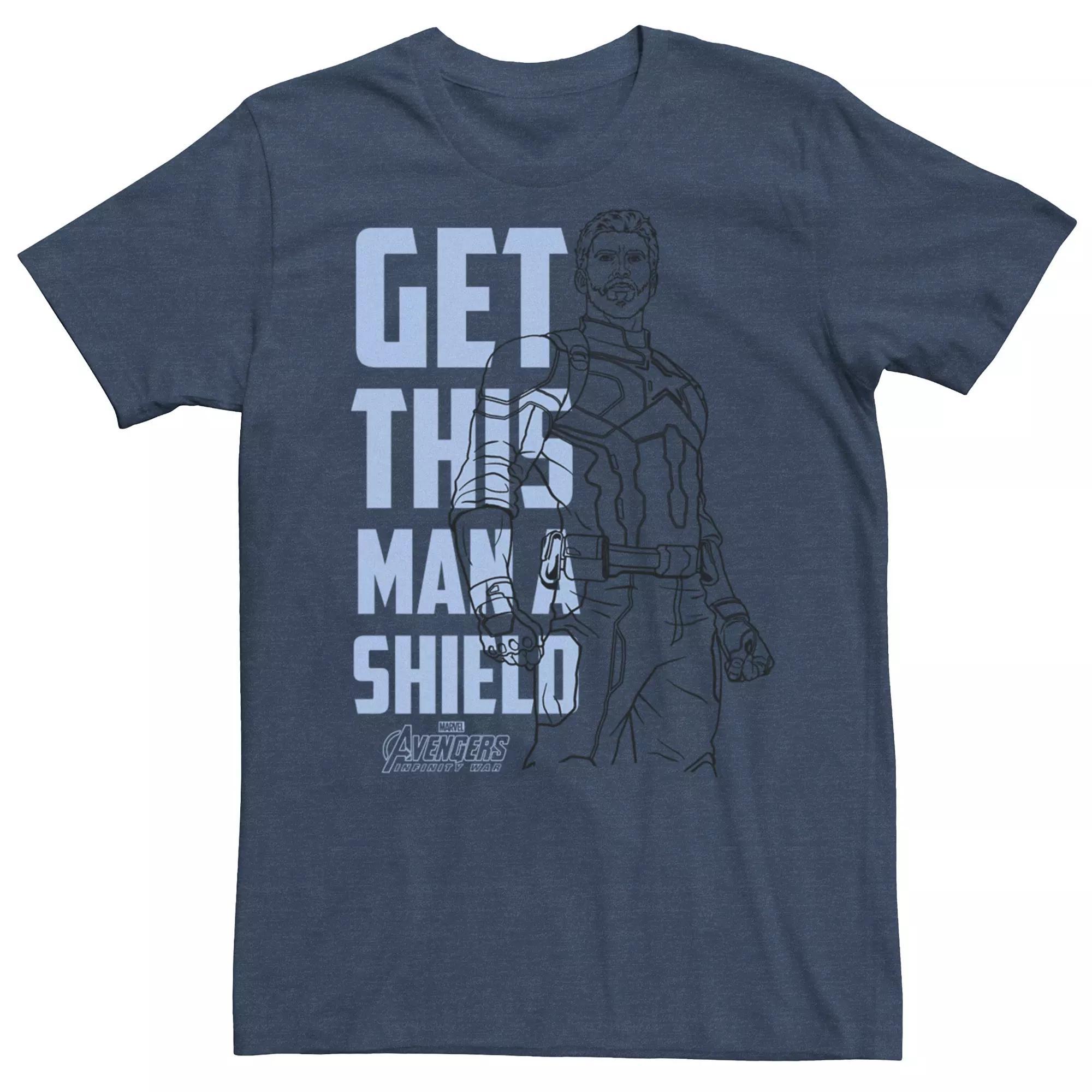 Men's Avengers Infinity War Captain America Get This Man A Shield Tee, Size: Medium, Navy Grey Product Image