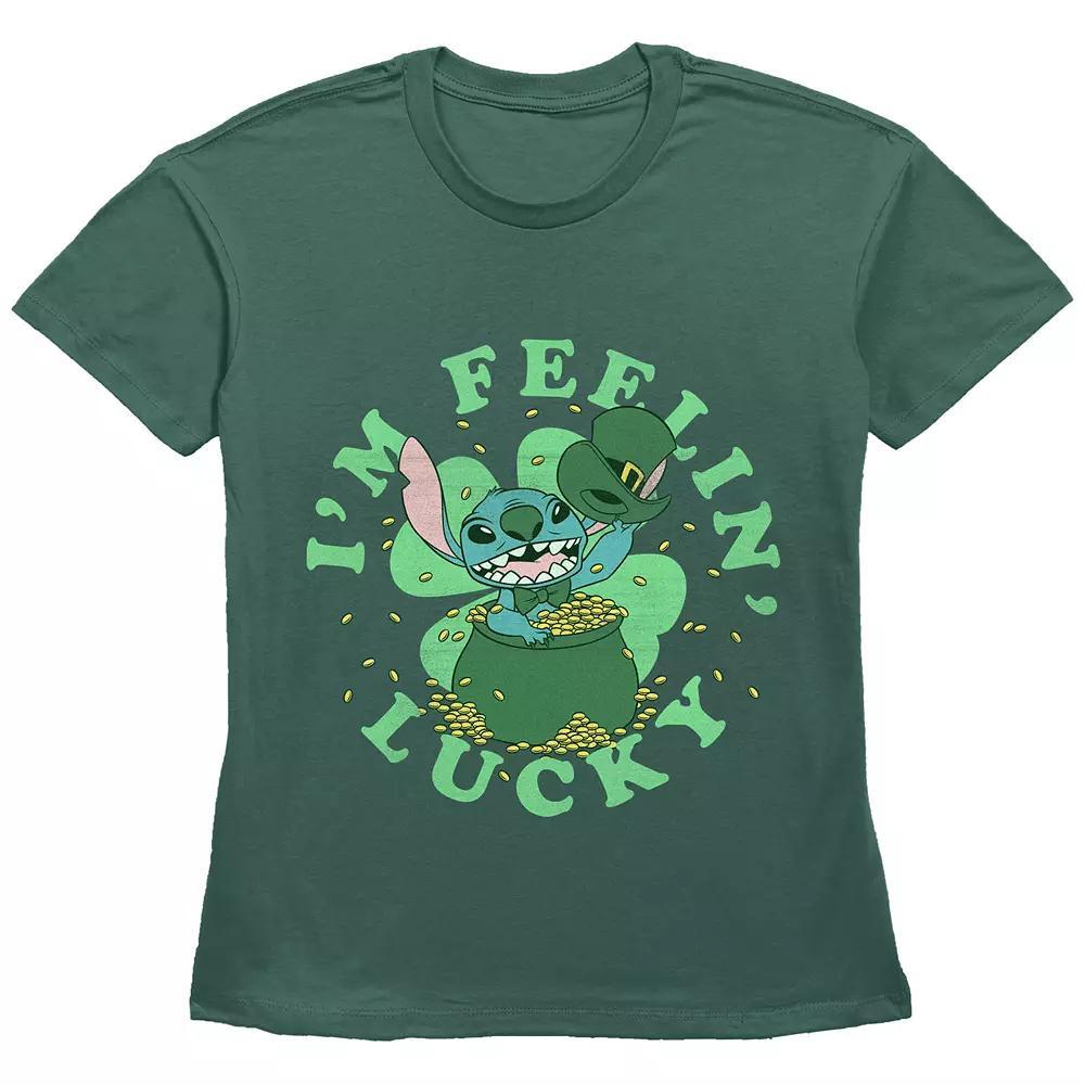 Disney's Lilo & Stitch I'm Feeling Lucky Stitch Women's Graphic Tee, Girl's, Size: Medium, Green Product Image
