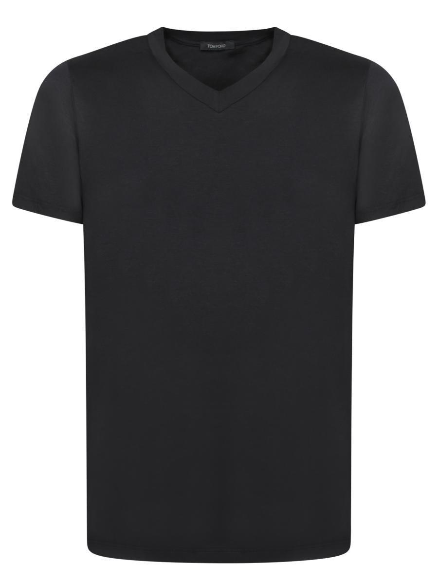 TOM FORD Black Basic Crewneck T-shirt With Tonal Stitching In Cotton Blend Man Product Image
