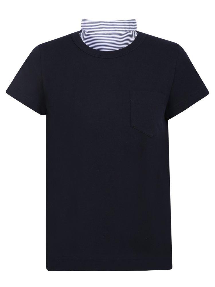 SACAI Rear Animalier Effect Pleat Paneled T-shirt In Blue Product Image