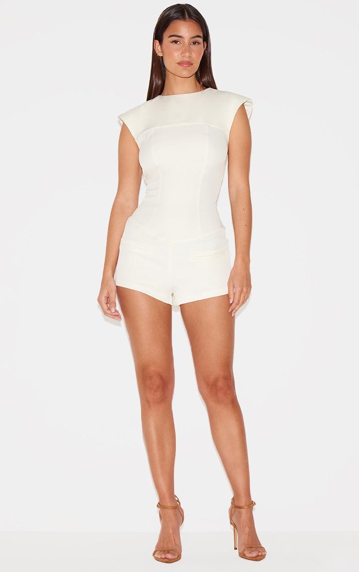 Cream Tailored Woven Boatneck Cap Sleeve Romper Product Image