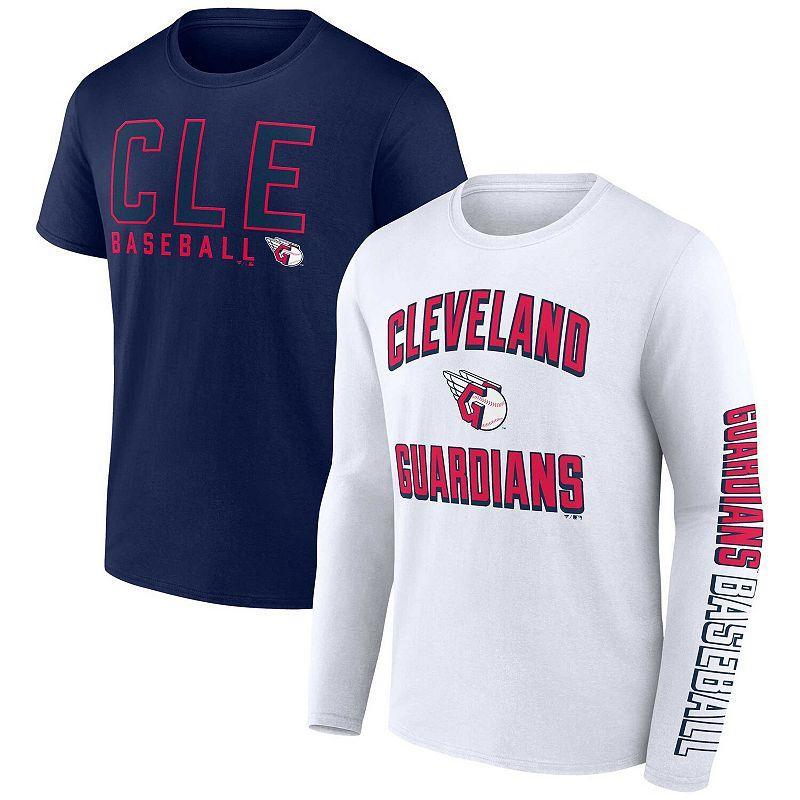 Mens Fanatics Branded Navy/White Cleveland Guardians Two-Pack Combo T-Shirt Set Grd Blue Product Image