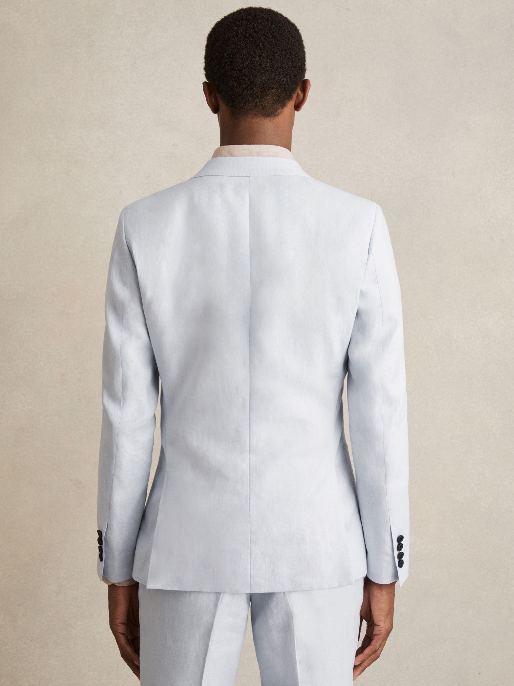 Slim Fit Single Breasted Linen Blazer in Soft Blue Product Image