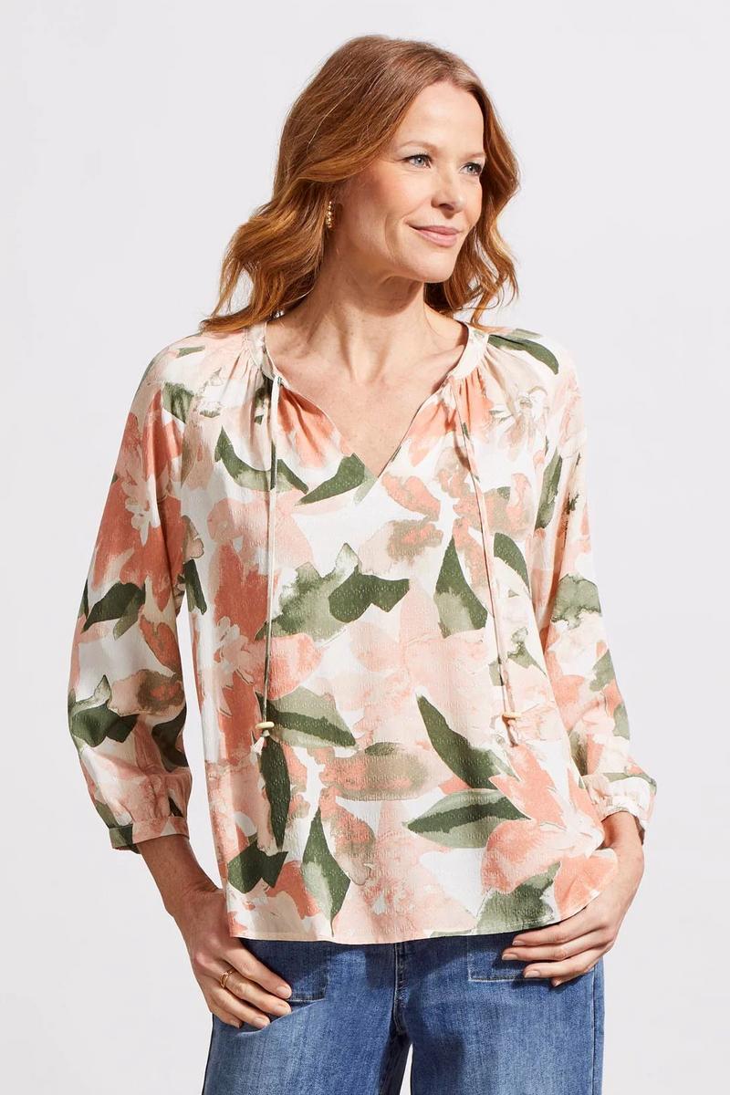 PRINTED CHALLIS BLOUSE WITH TIES Product Image