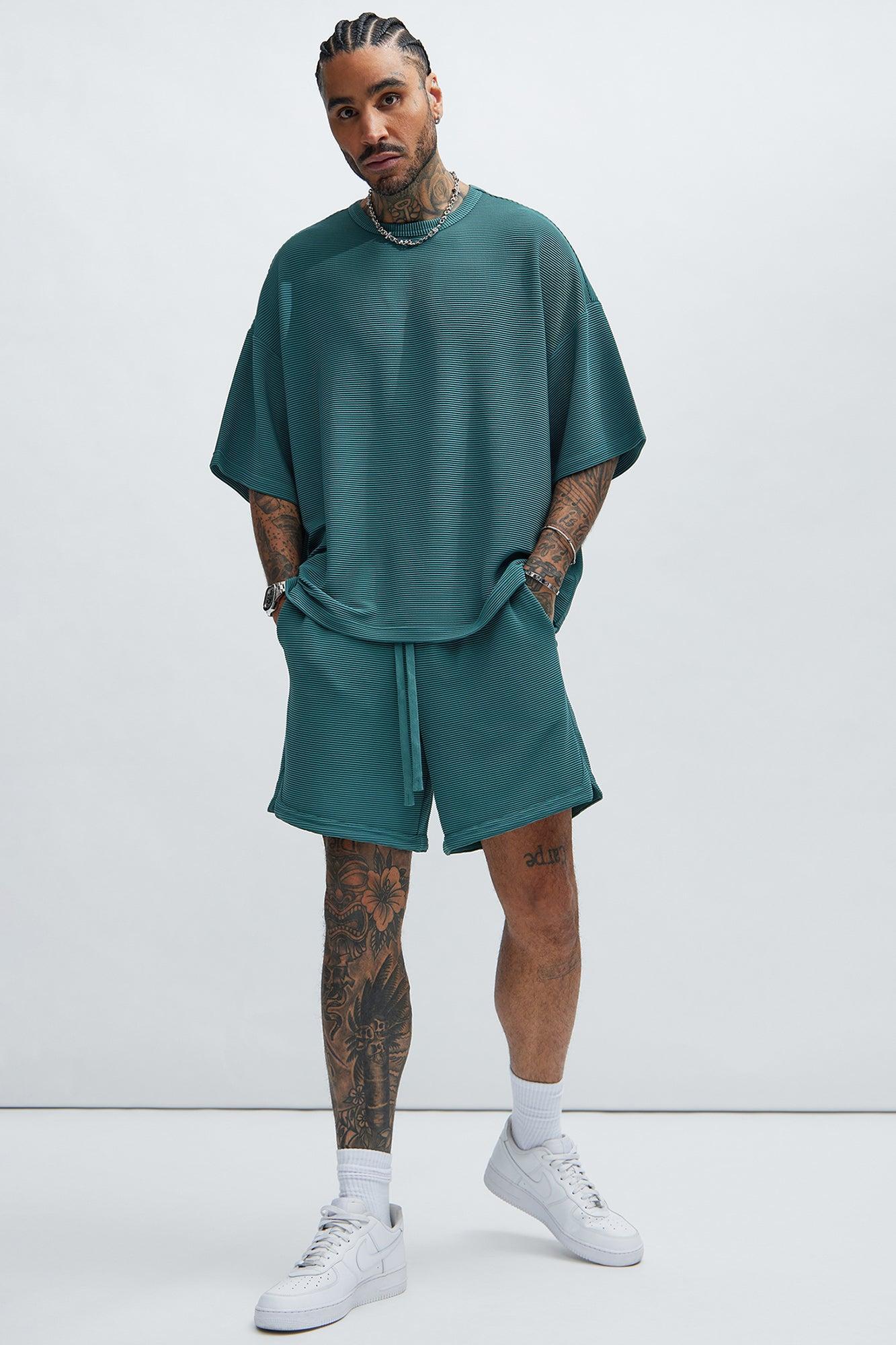 Zyler Textured Boxy Short Sleeve Tee - Teal Product Image