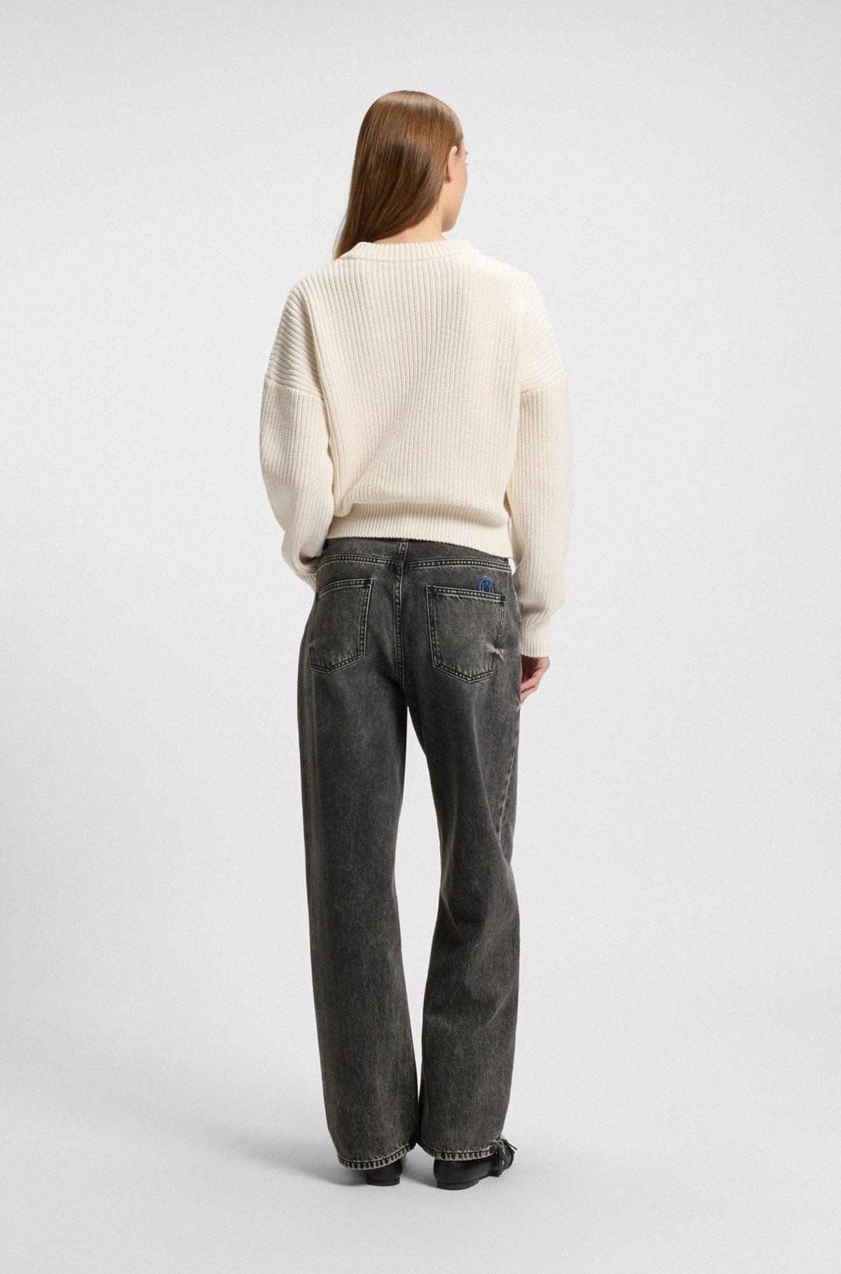 HUGO - Relaxed-fit jeans in distressed rigid denim - Black Product Image