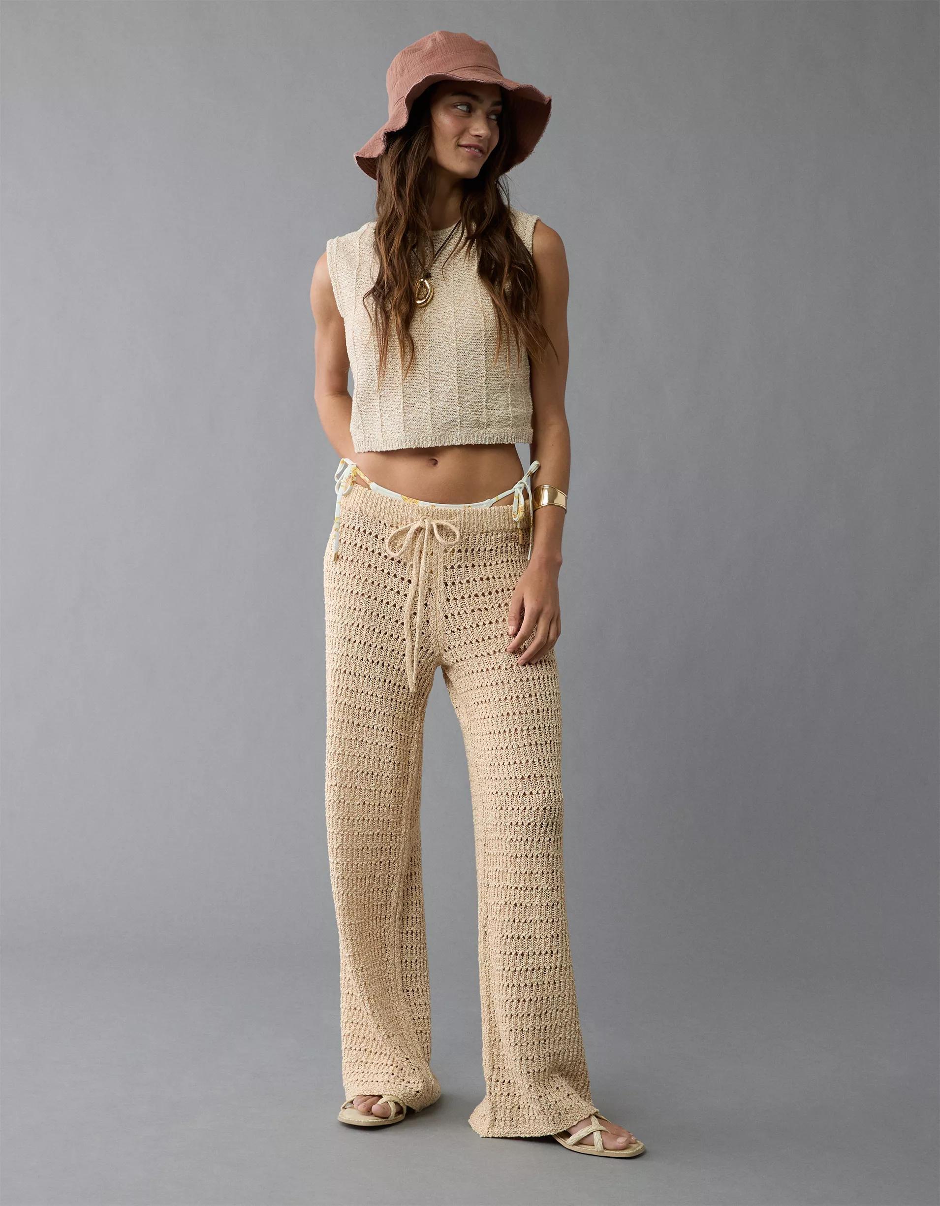 AE High-Waisted Flare Crochet Pant Product Image