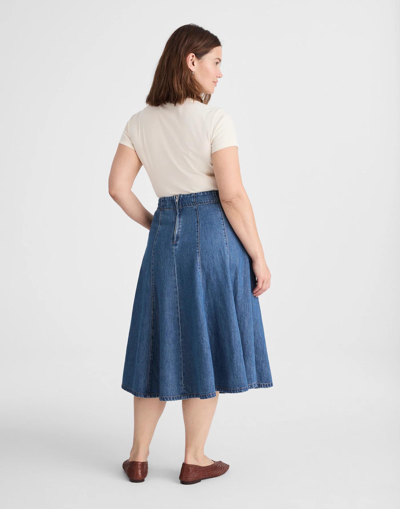 Plus Flared Denim Midi Skirt: Airy Denim Edition Product Image