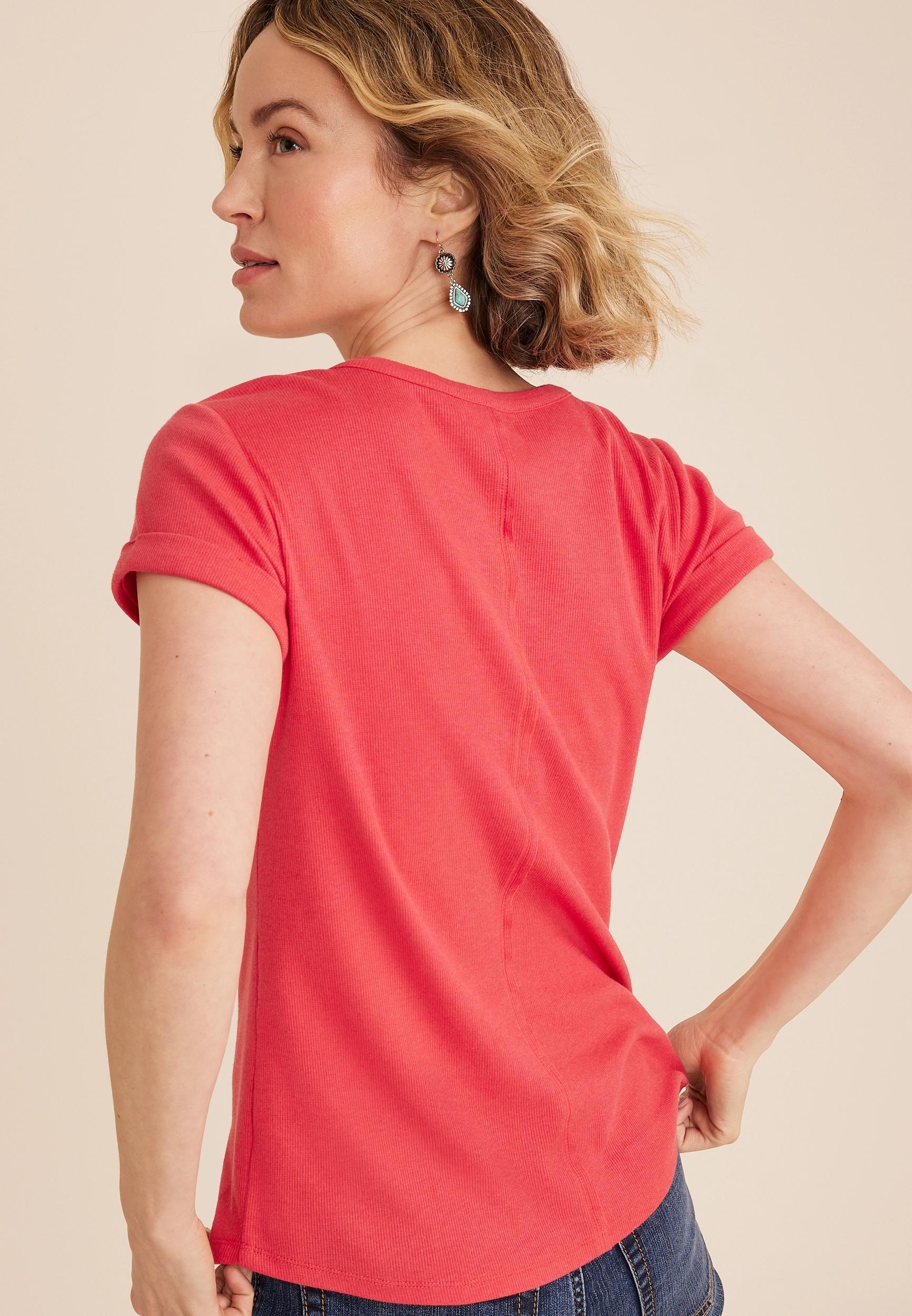 Ribbed Henley Short Sleeve Tee Product Image