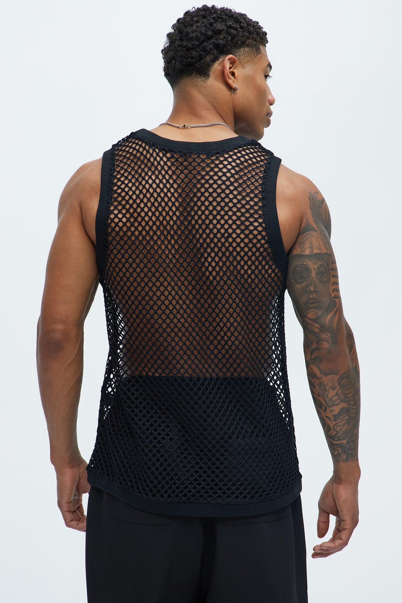 Diamond Mesh Muscle Tank - Black Product Image