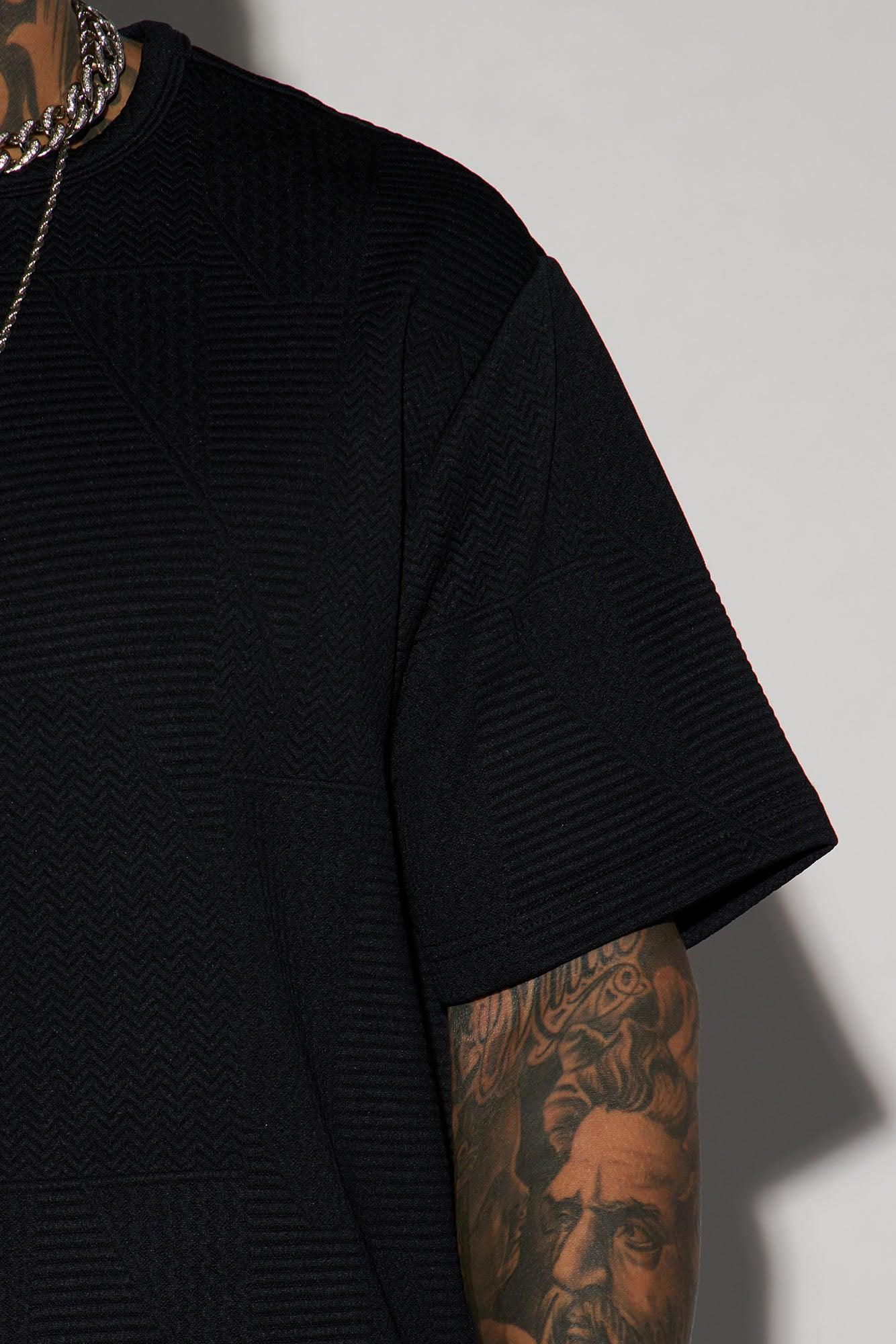 Textured Triangles Relaxed Crew Neck Tee - Black Product Image