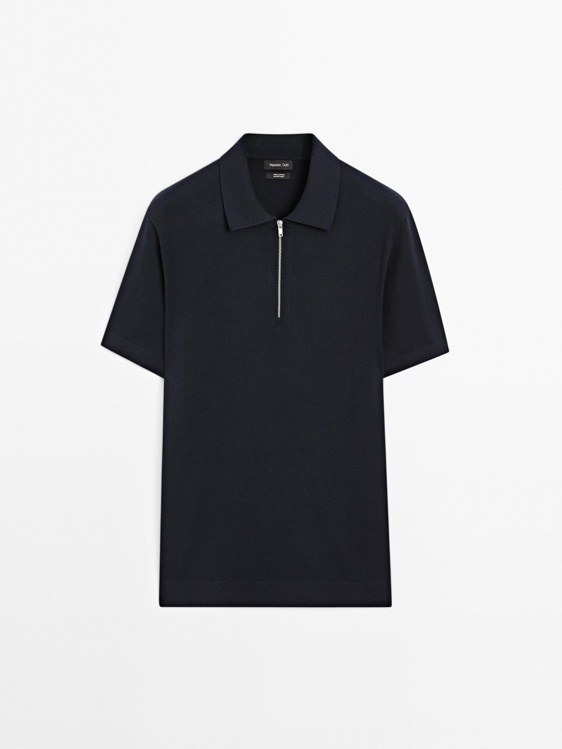 Cotton knit quarter-zip polo shirt Product Image