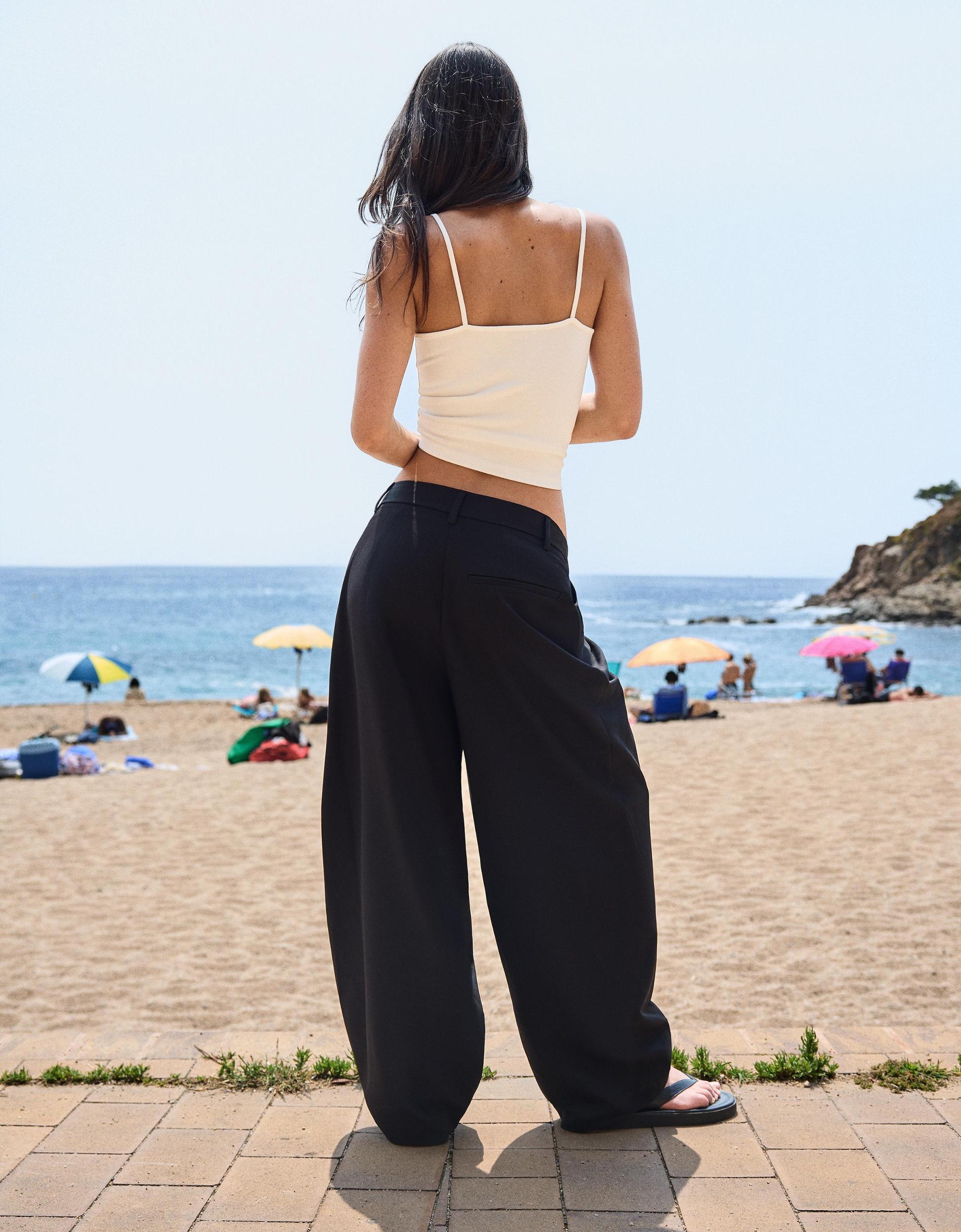 Tailored pants with crossover waistband Product Image