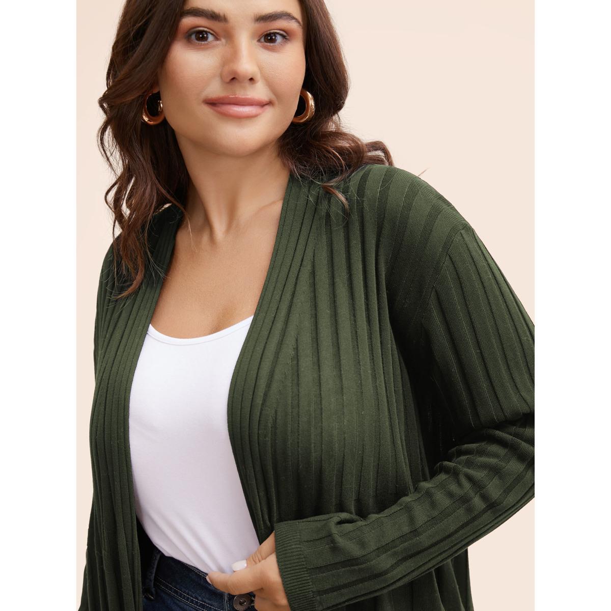 Plus Size Plain Textured Kimono Collar Cardigan Black Women Casual Loose Long Sleeve Everyday Cardigans BloomChic 12/L Product Image