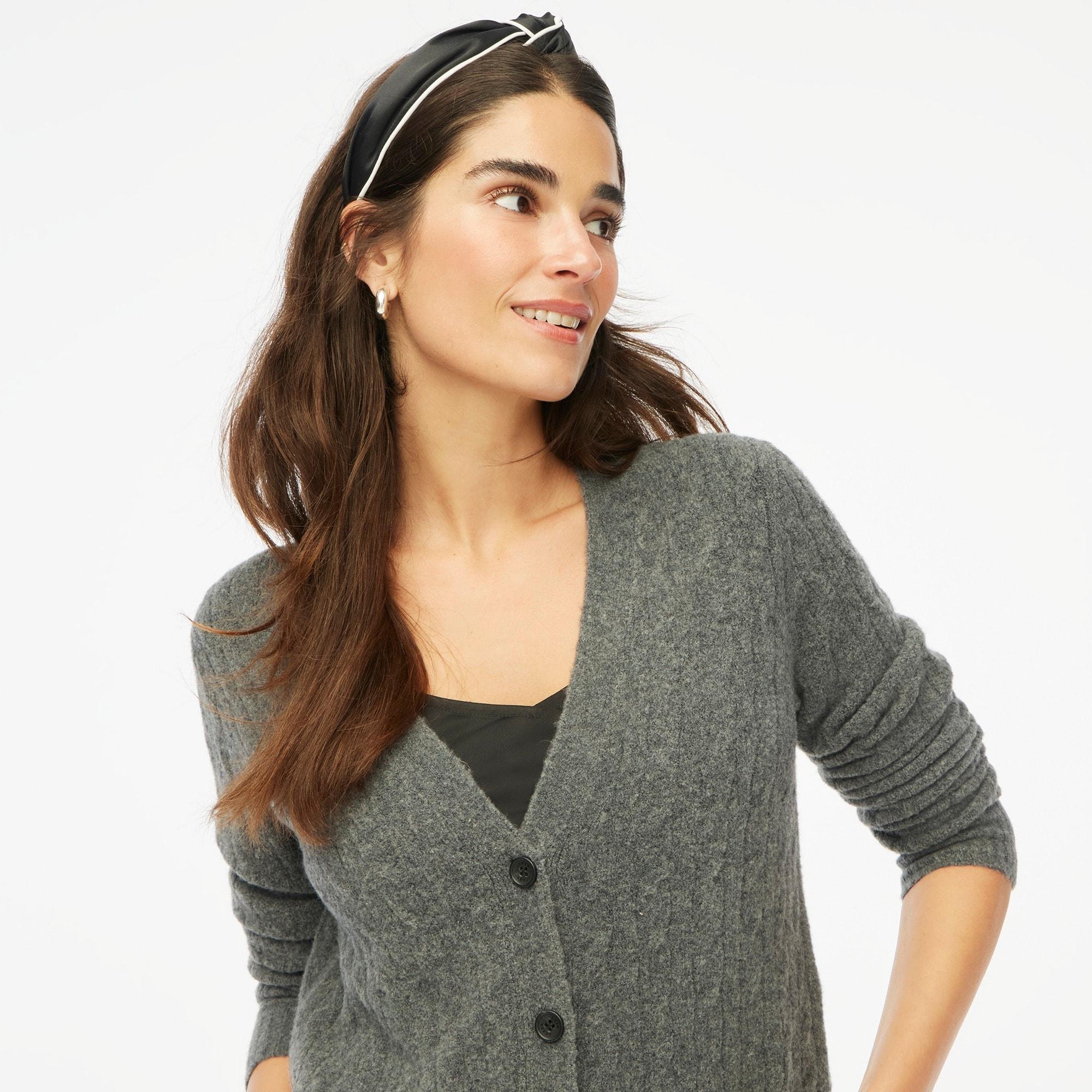 Cable-knit cardigan sweater in extra-soft yarn Product Image