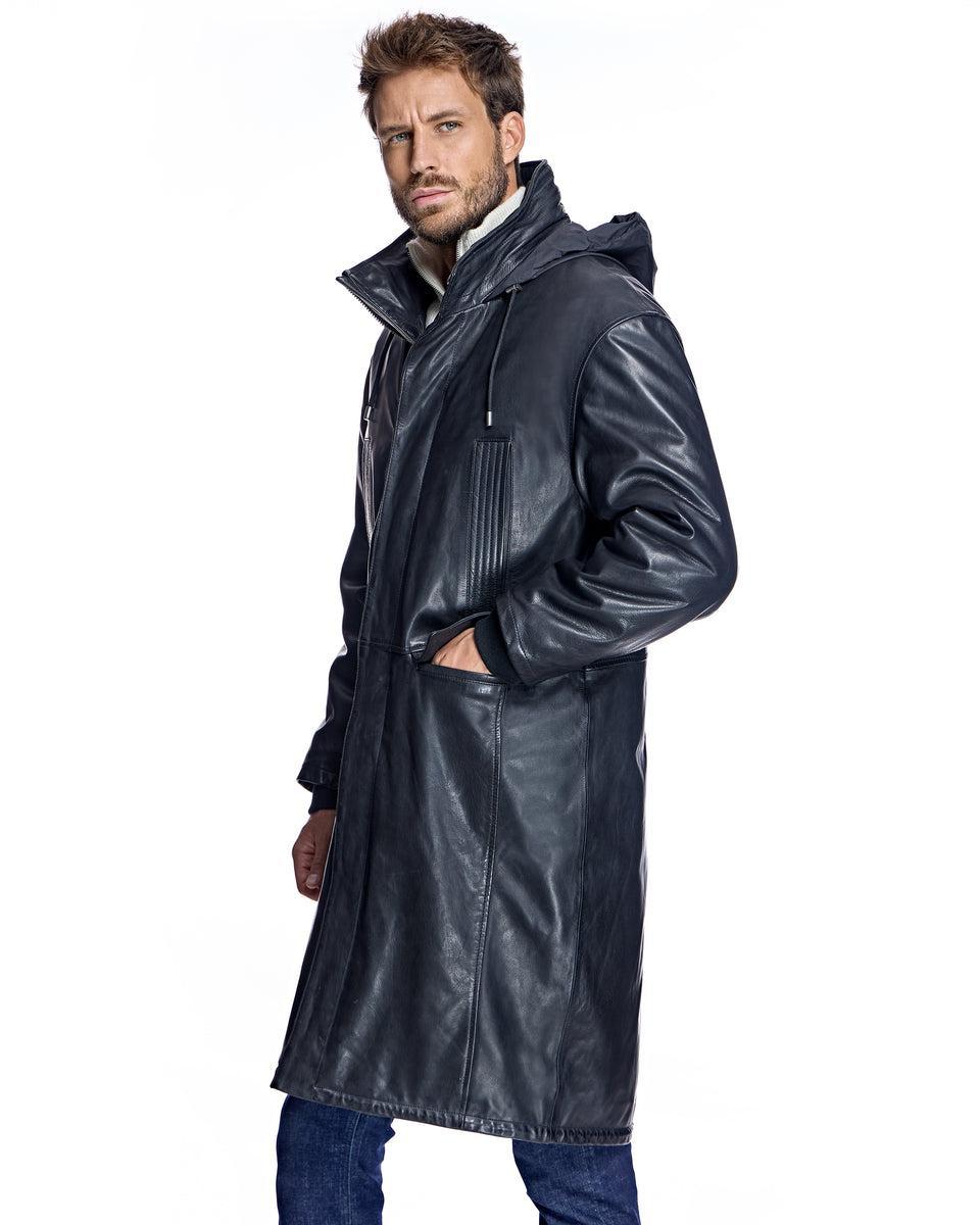 Men's Hooded Leather Coat Product Image