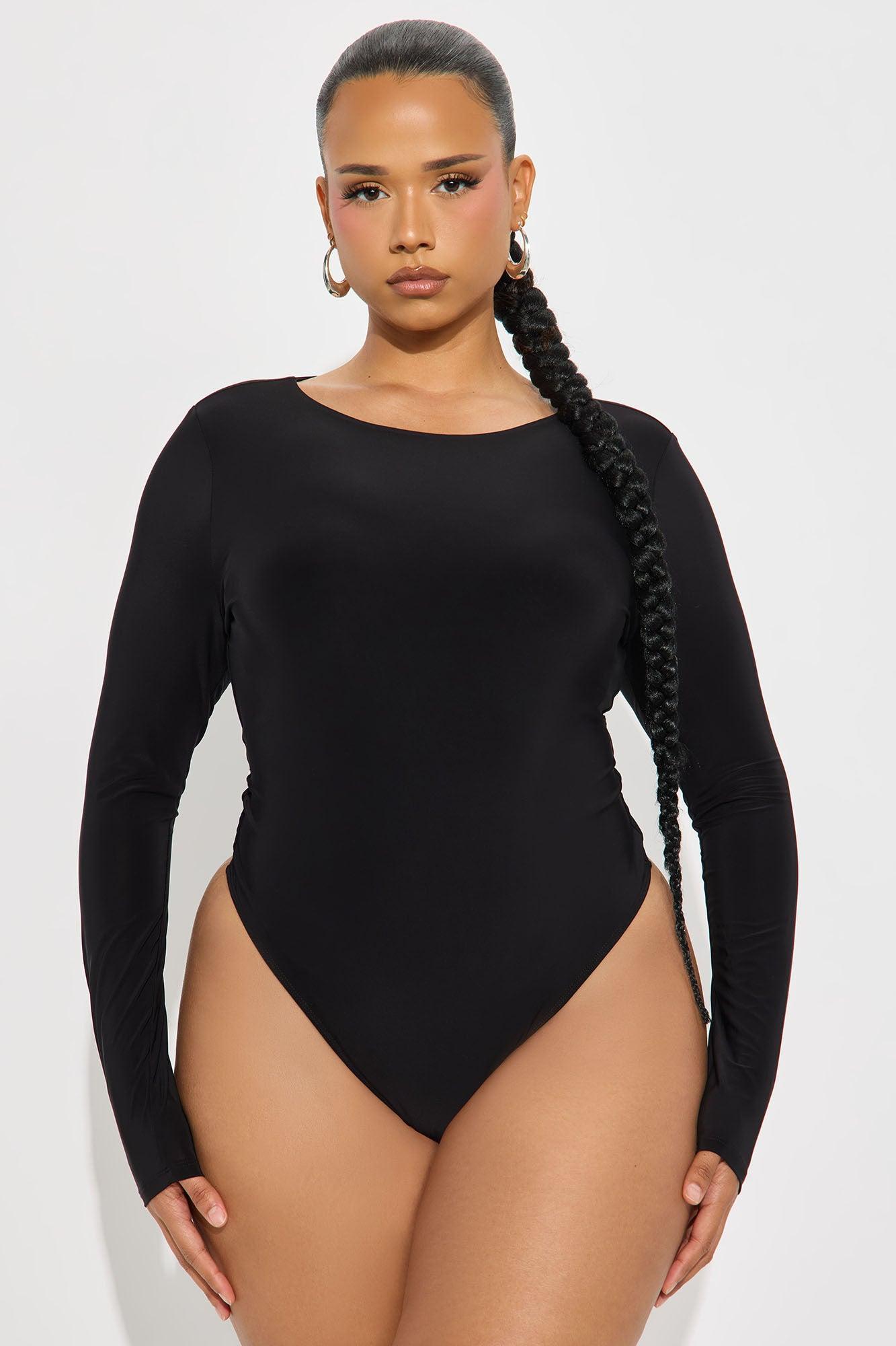 Breezy Double Lined Long Sleeve Bodysuit - Black Female Product Image