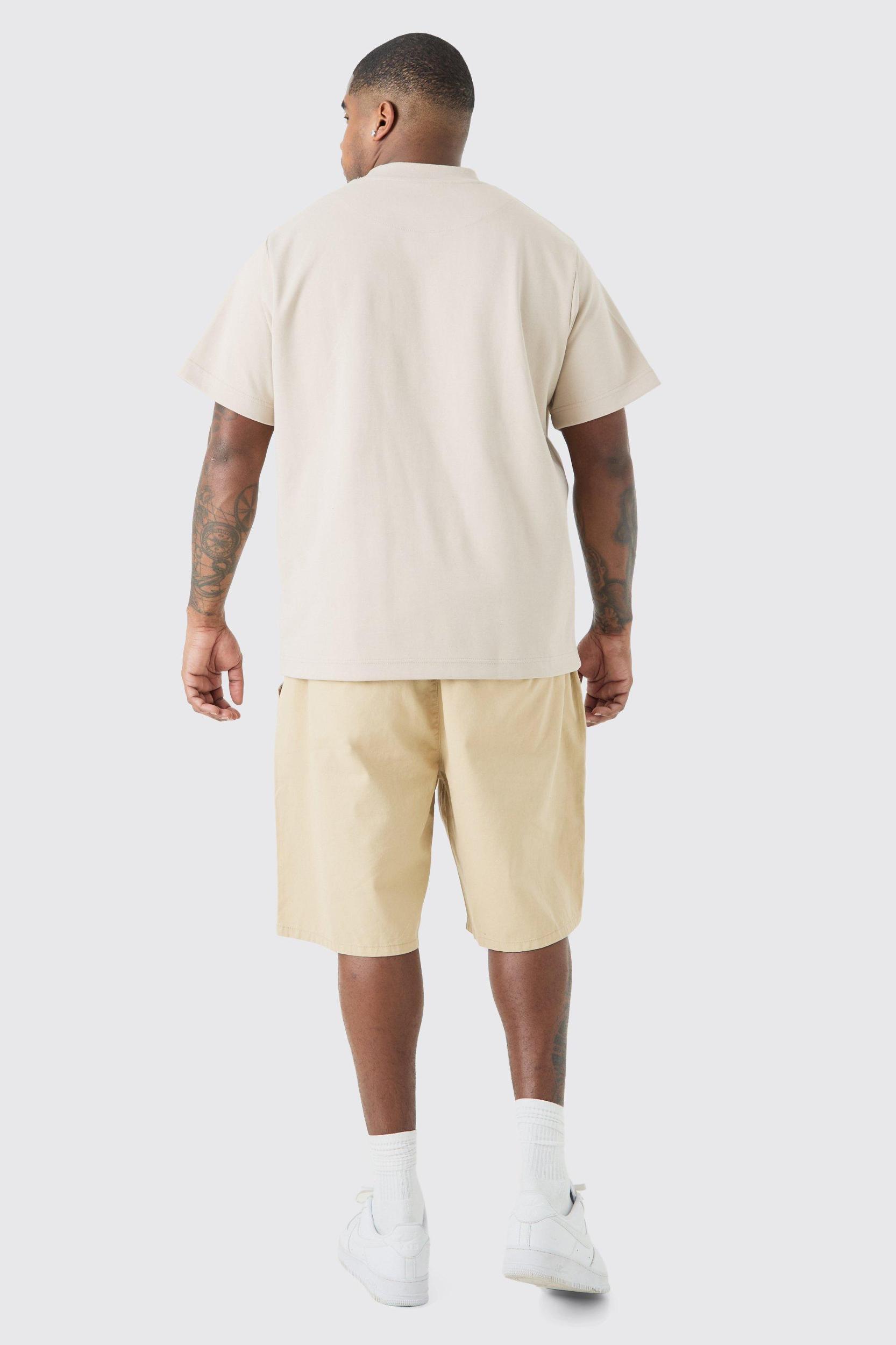 Plus Fixed Waist Relaxed Fit Shorts In Stone | boohooMAN USA Product Image