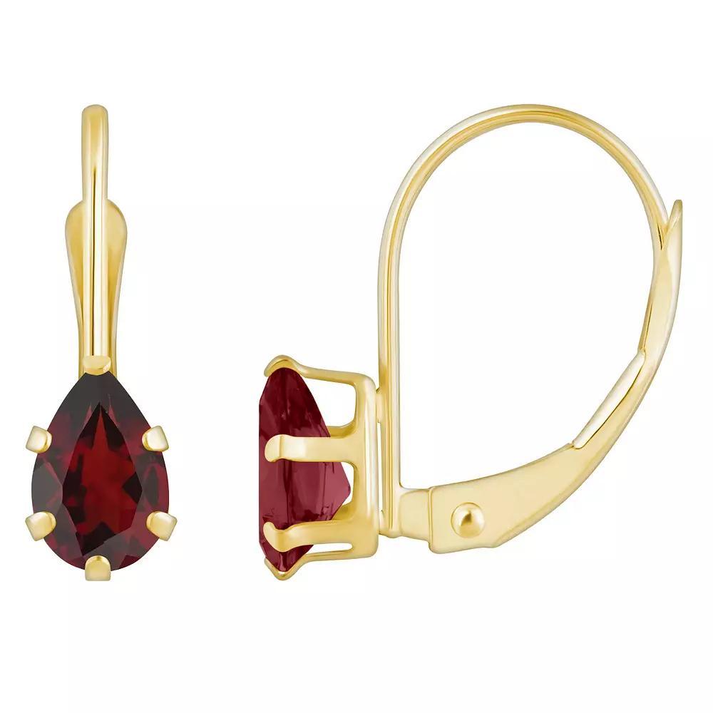 Celebration Gems 10k Gold Pear Shape Lab-Created Ruby Leverback Earrings, Women's Product Image