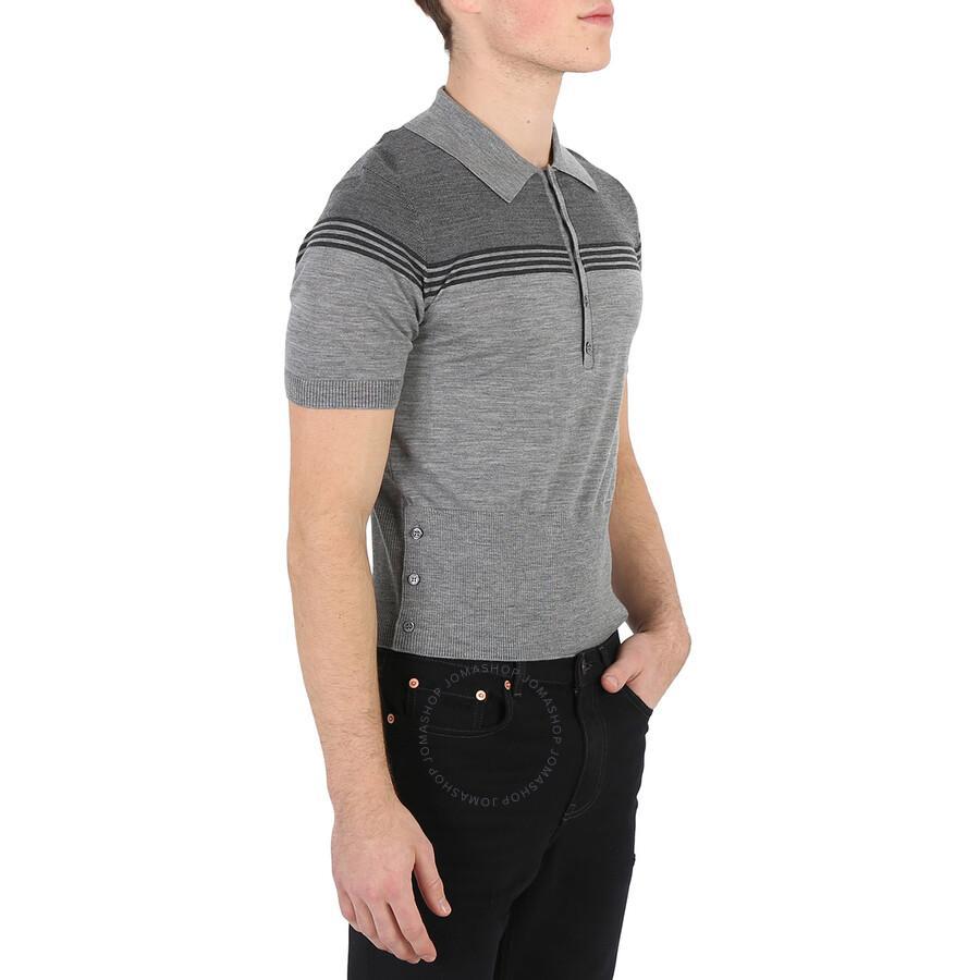 Men's Light Grey Jersey Merino Short Sleeve Polo Shirt Product Image