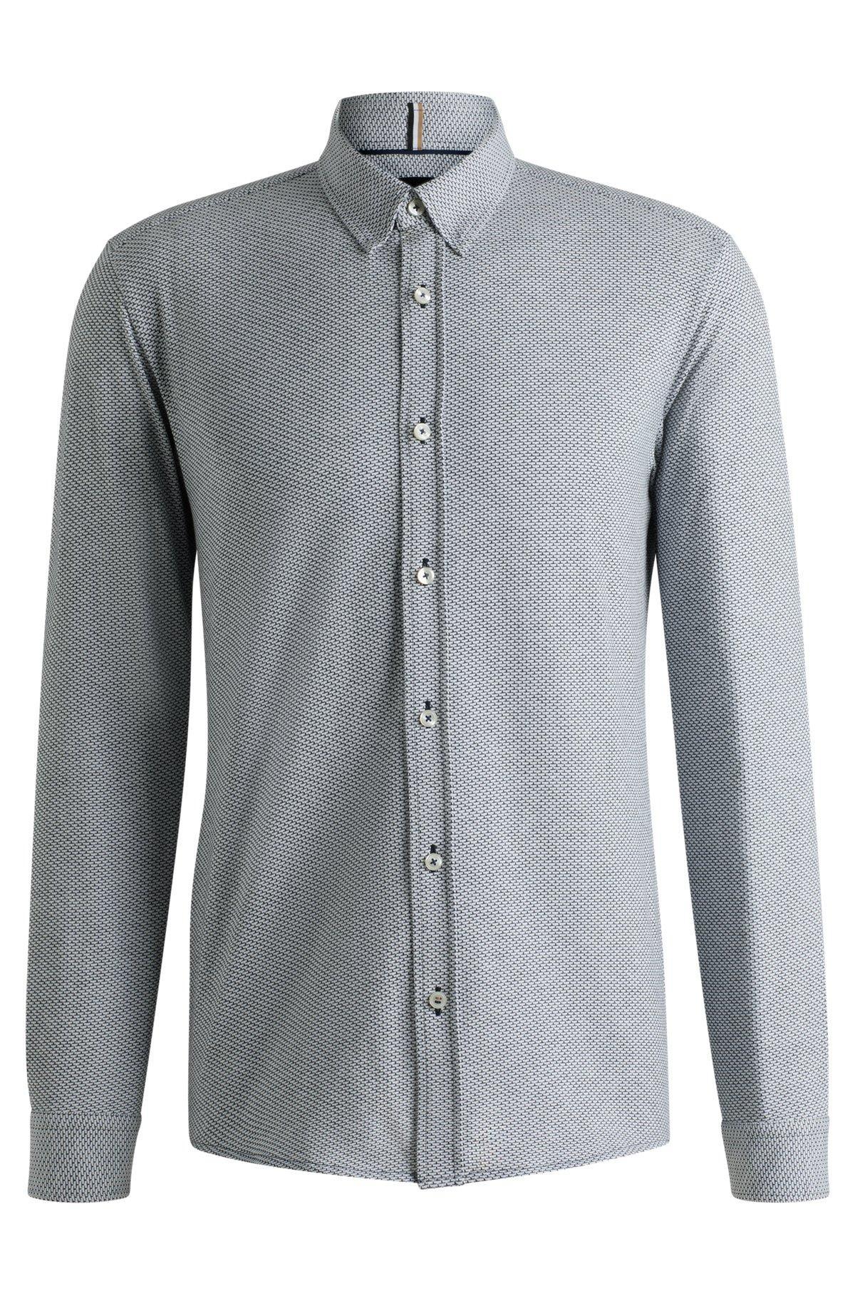Slim-fit shirt in patterned cotton jacquard Product Image