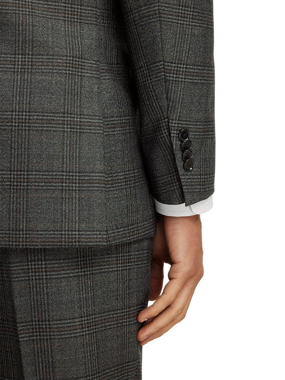 Wool Plaid Double Breasted Peak Lapel Suit - Charcoal Product Image