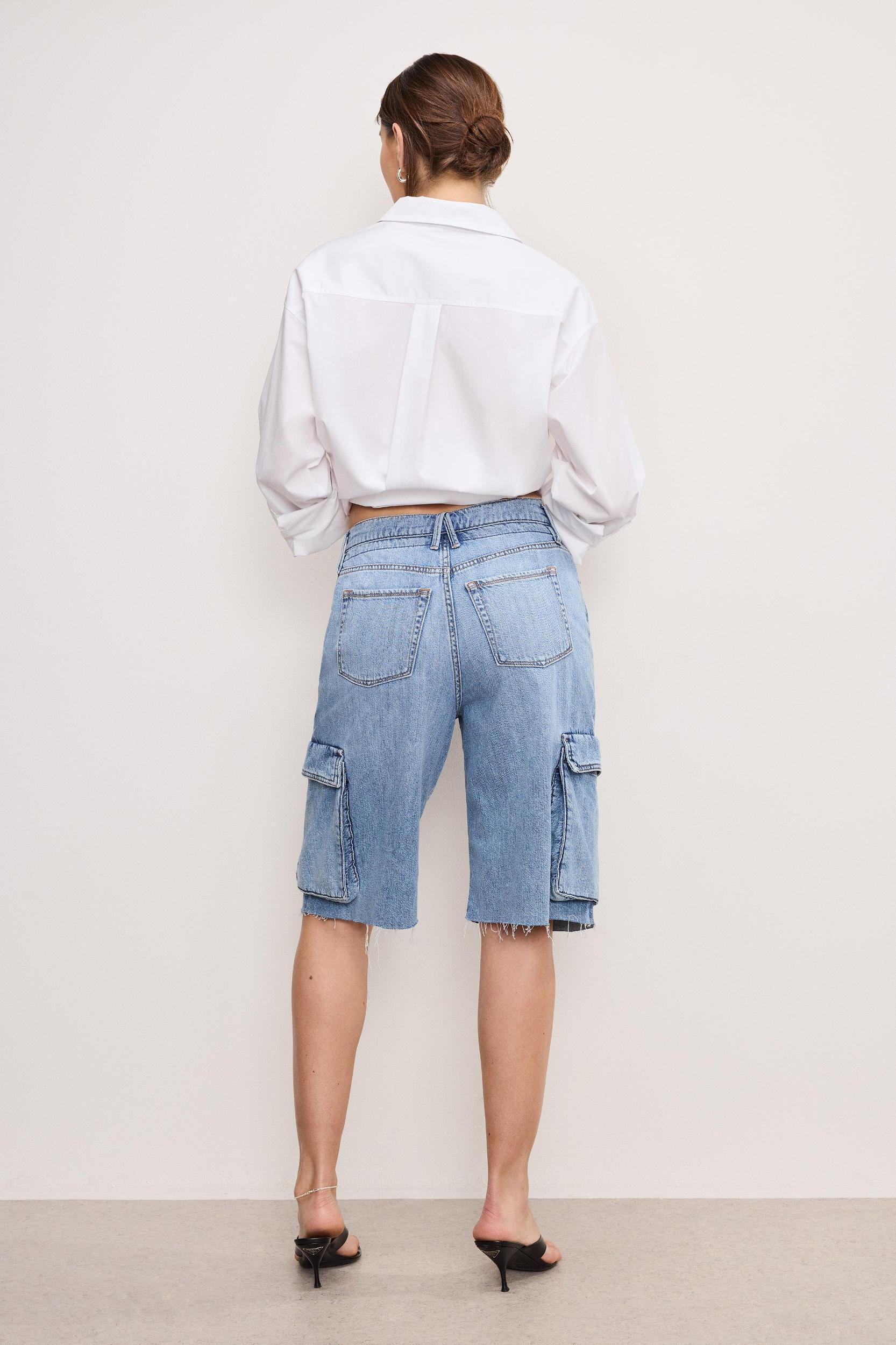 DENIM CARGO SHORTS | INDIGO876 Product Image