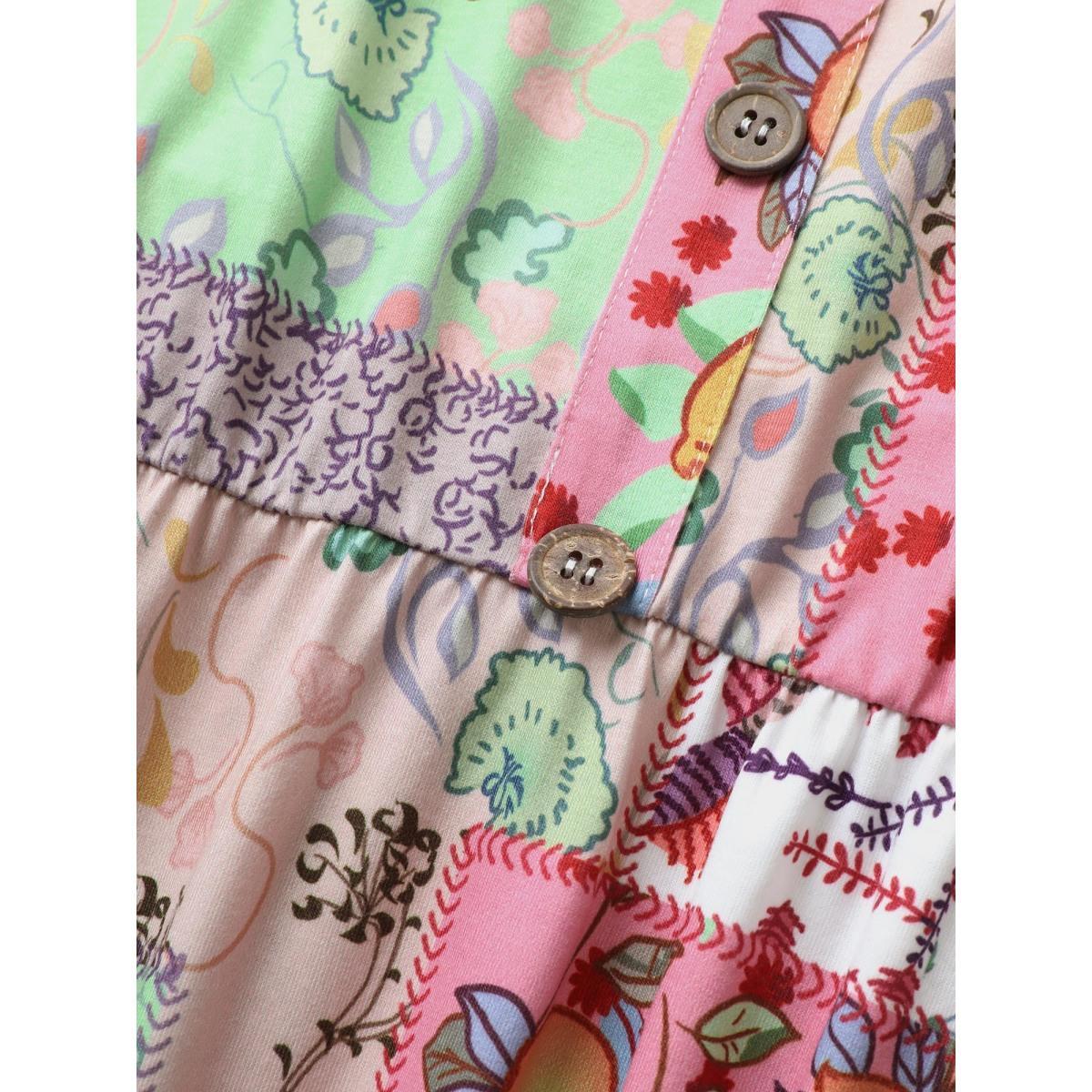 Plus Size Patchwork Boho Print Raglan Sleeve Midi Dress Multicolor Women Casual V-neck Short sleeve Curvy BloomChic 12/L Product Image