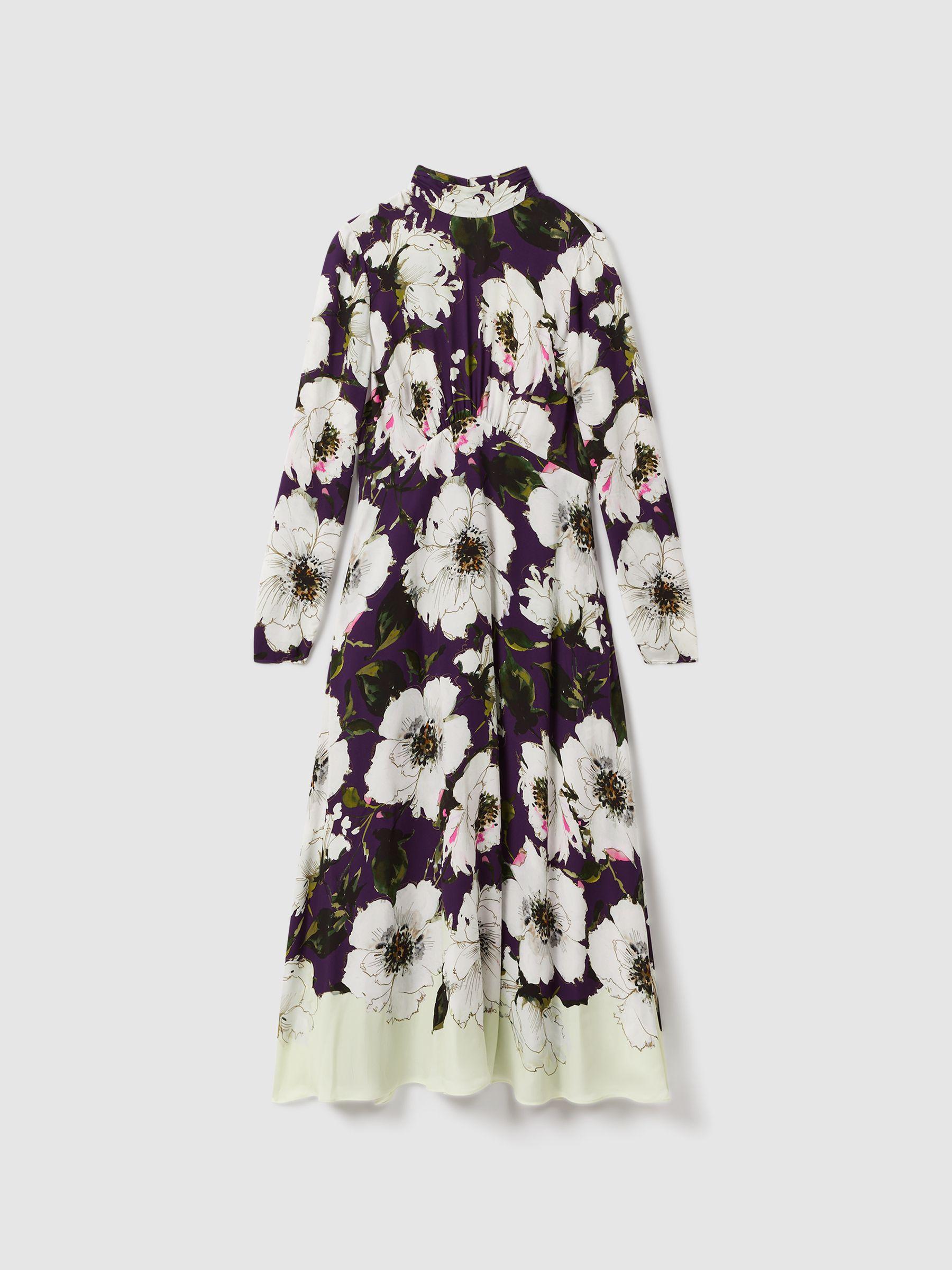 Florere Printed Zip Cuff Midi Dress in Blue/Khaki Product Image