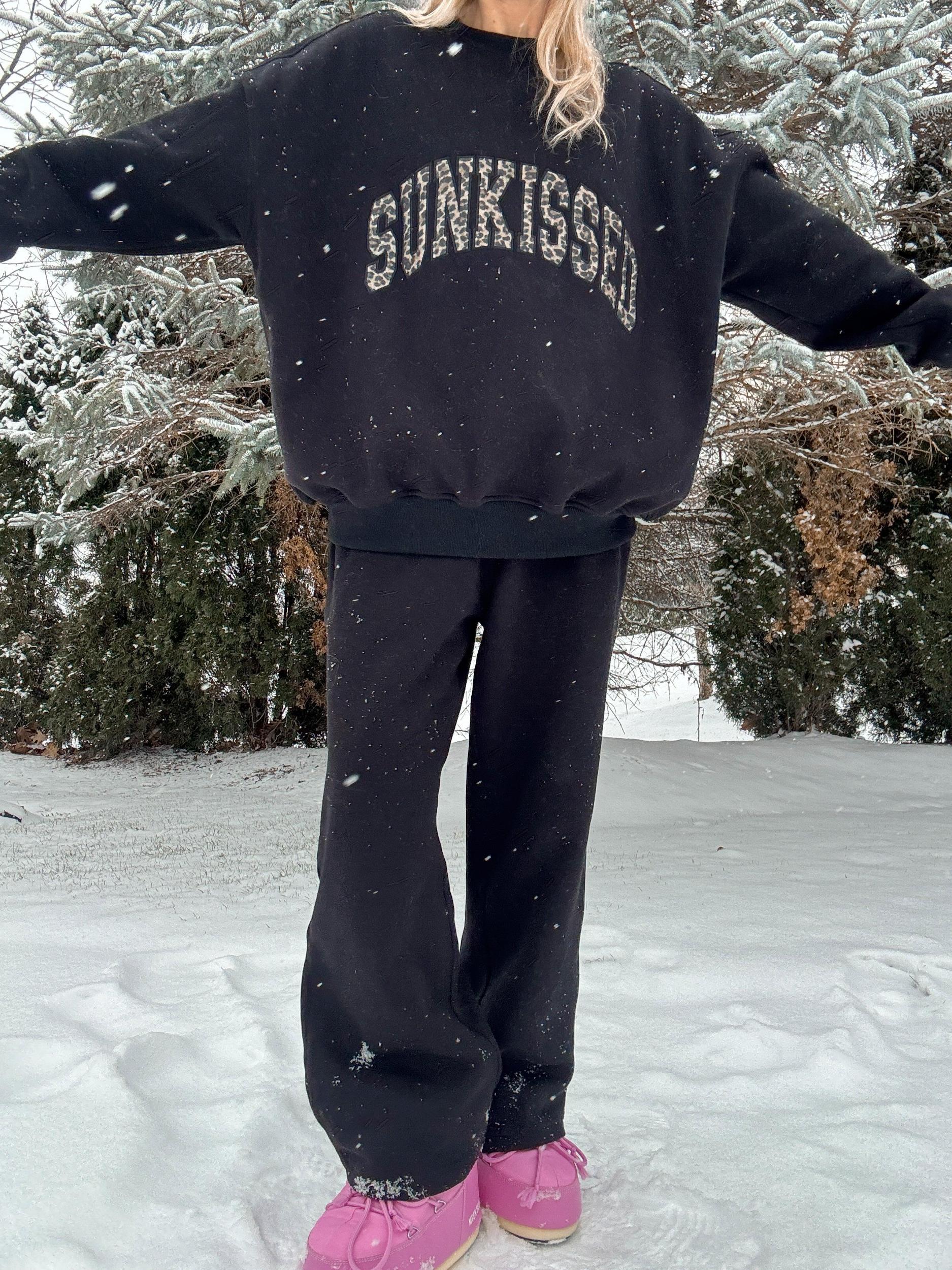 Black Basic Blank Flare Sweatpants Product Image