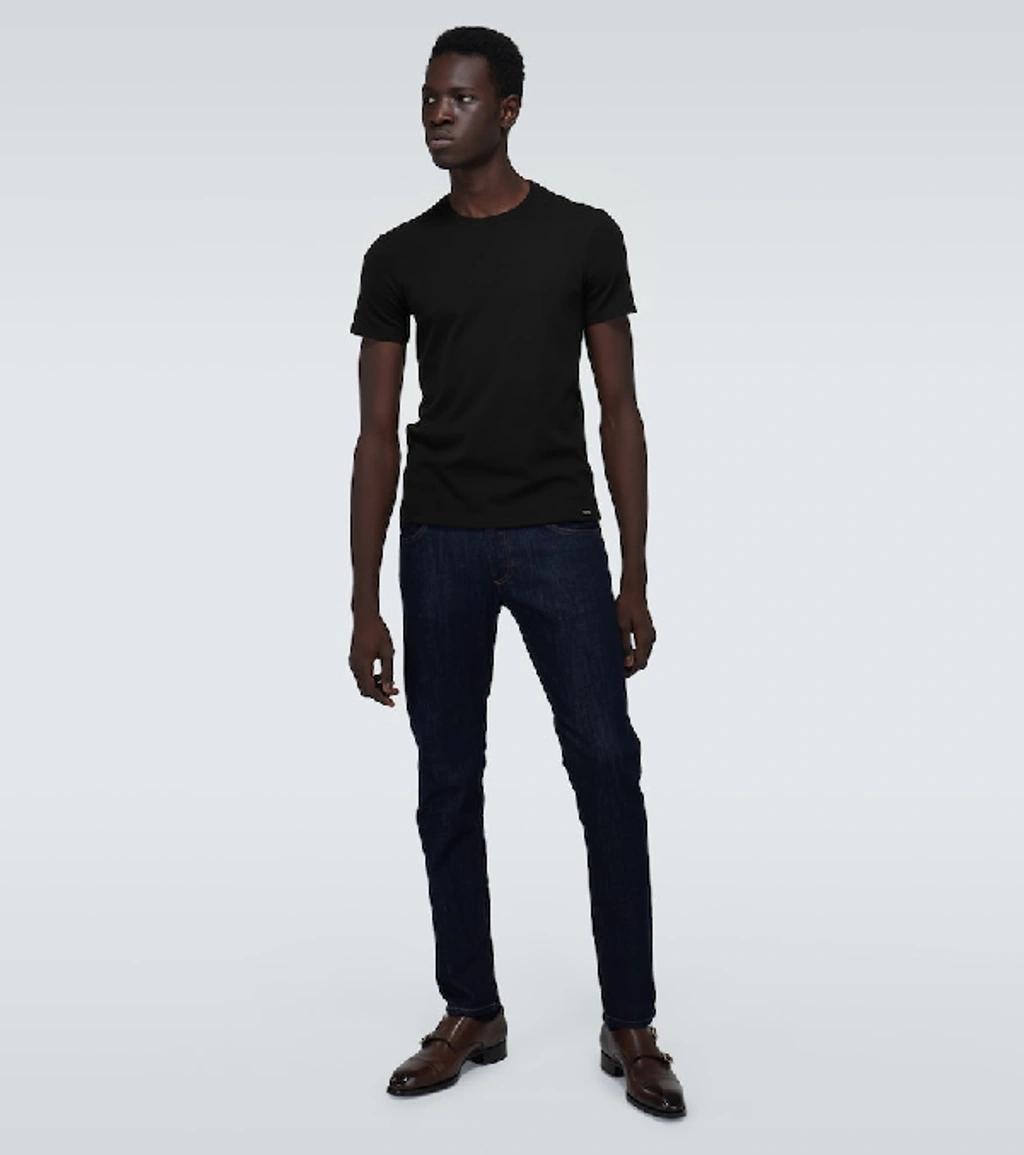 TOM FORD Black Basic Crewneck T-shirt With Tonal Stitching In Cotton Blend Man Product Image