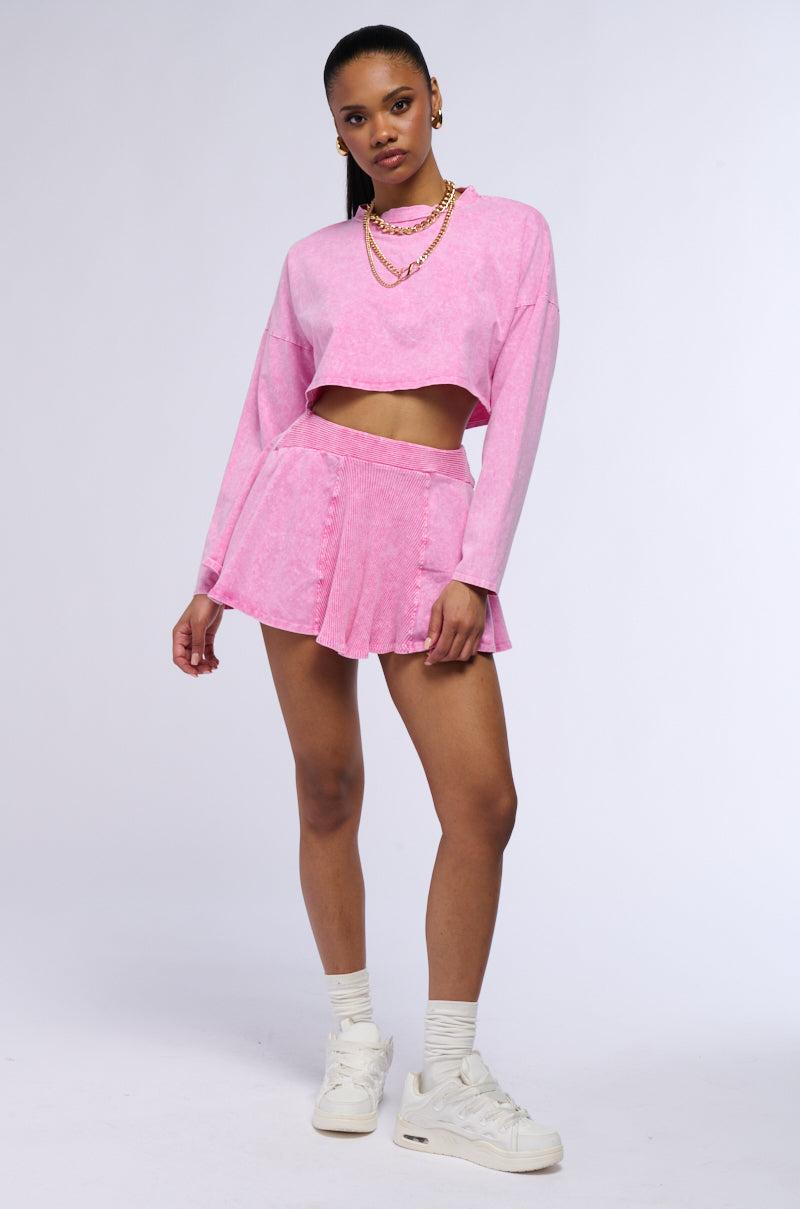 THE PINK COSMOS MINERAL WASH FLARE MINI SKIRT Product Image