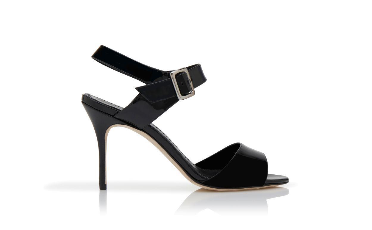 FAIRU Black Patent Leather Slingback Sandals  Product Image