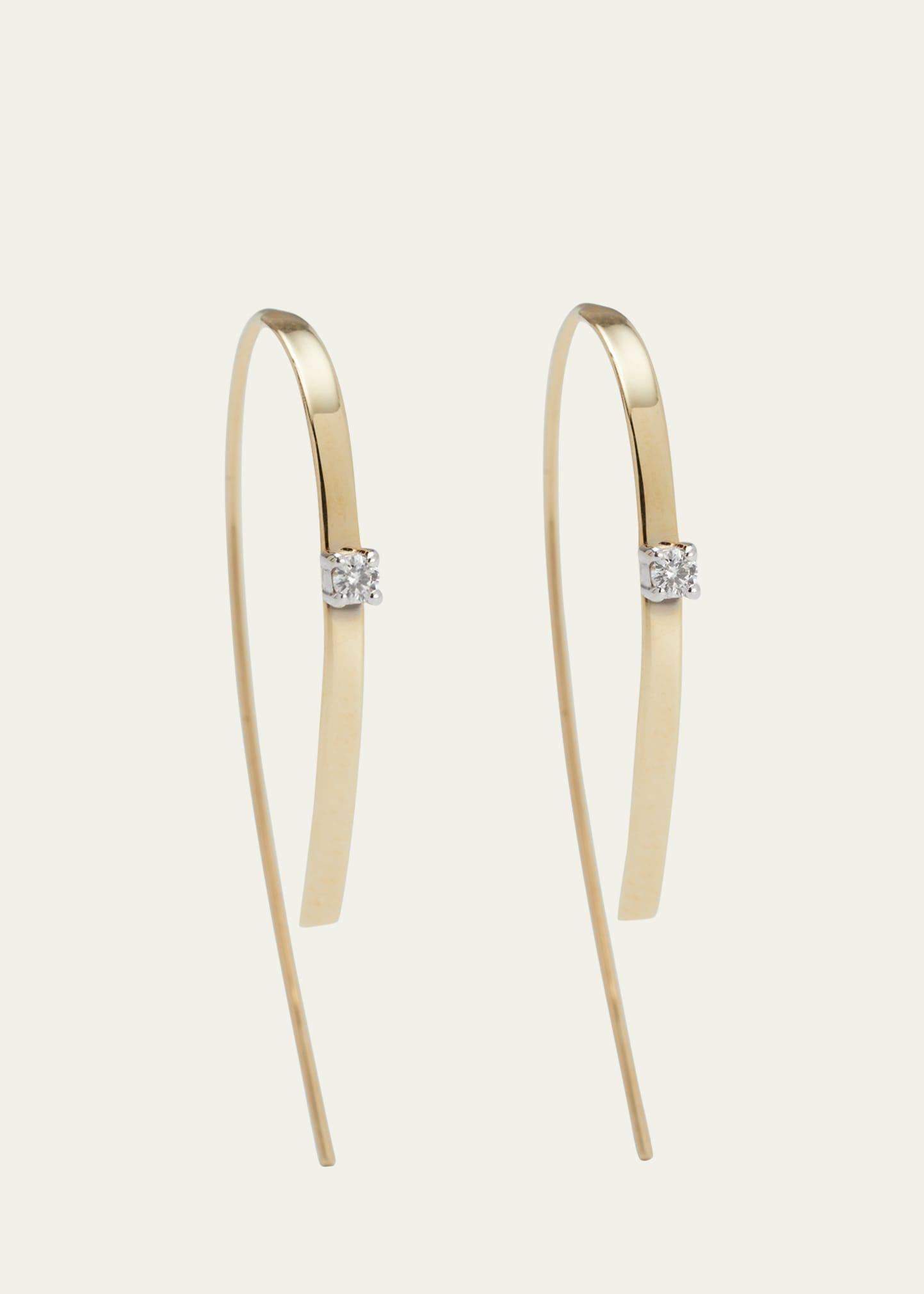 Small Flat Forward Facing Hooked On Hoop Earrings with Diamonds Product Image