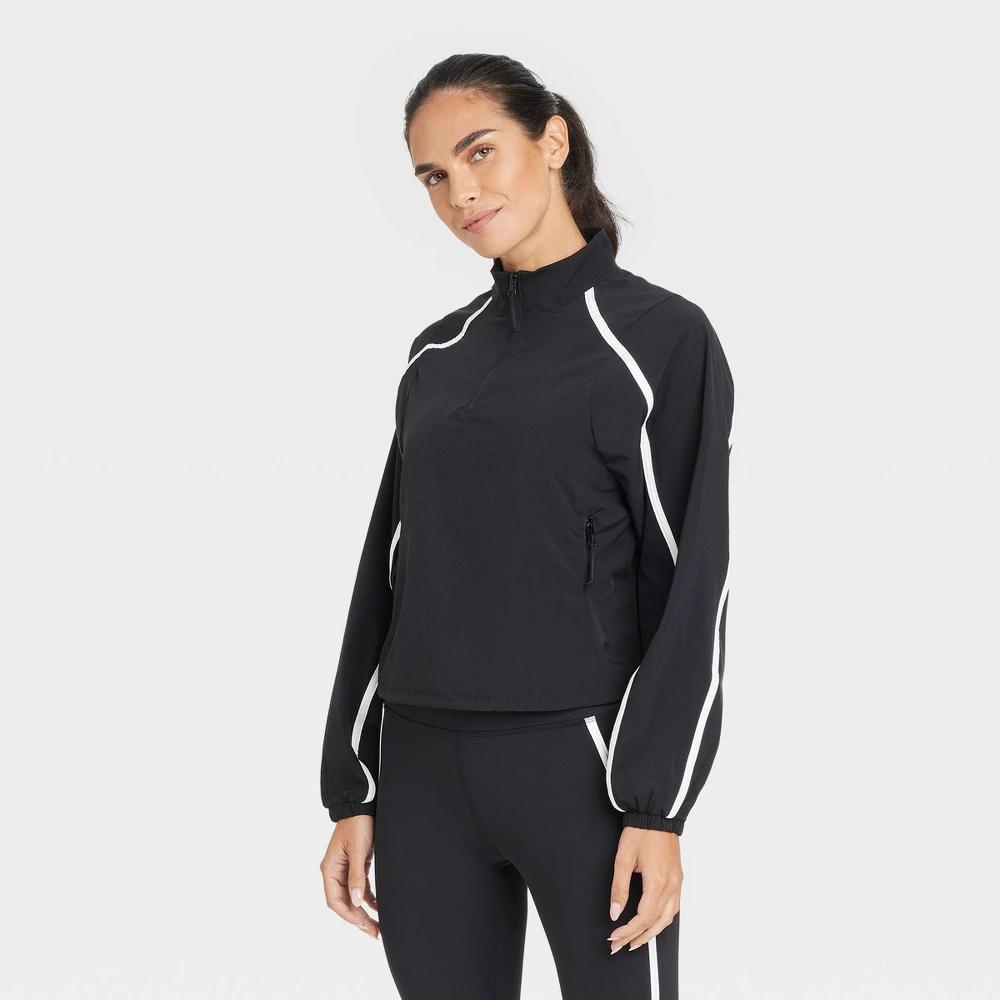 Womens Woven Piped 1/2 Zip Windbreaker - JoyLab Black M Product Image