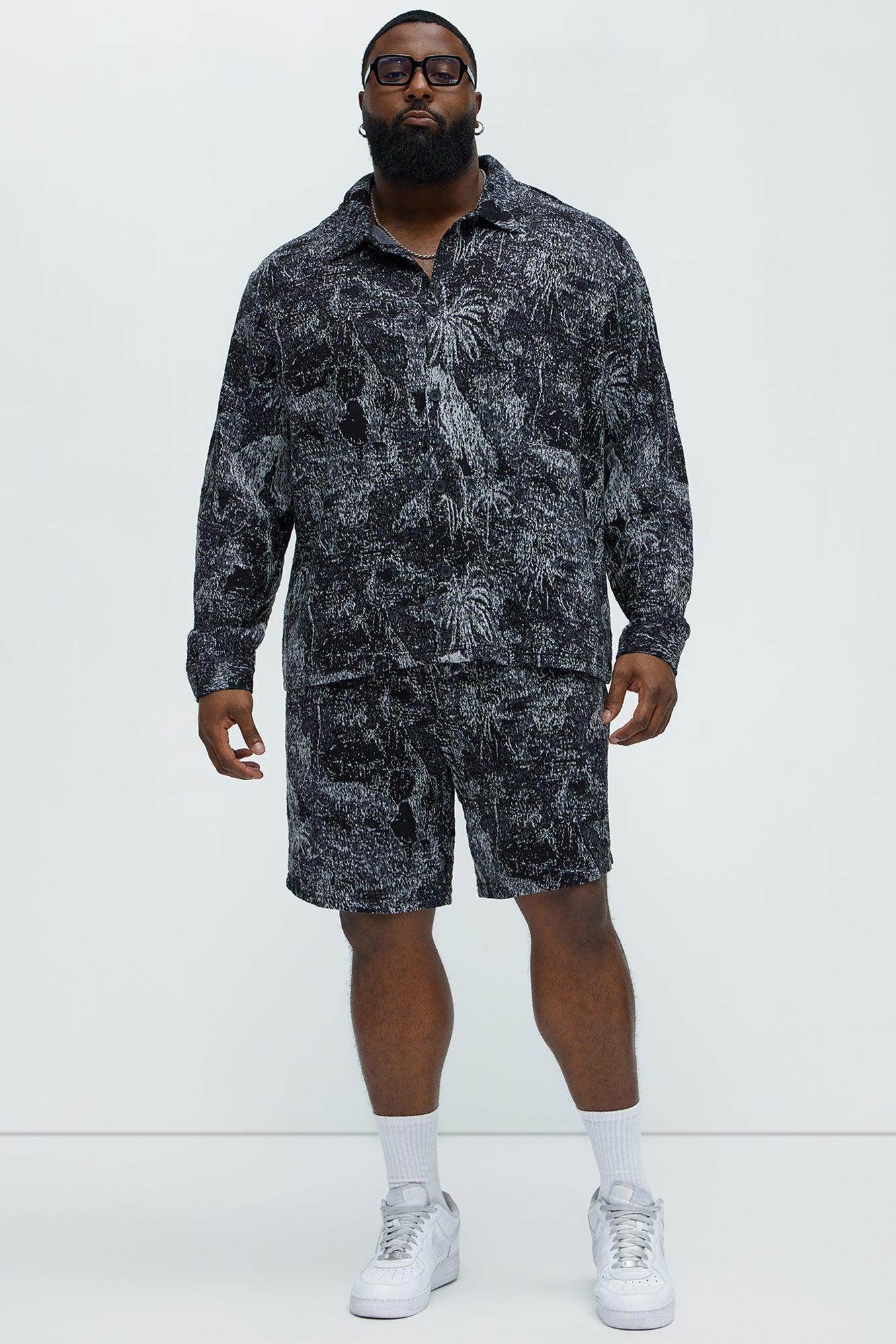 Grainy Tropics Knitted Button Down Shirt - Black/combo Product Image